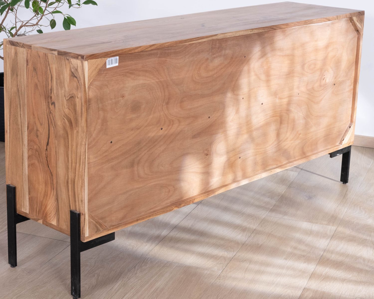 Aparador de 4 puertas de acacia y metal, 160 cm, modelo «Novelli», de estilo zen y minimalista