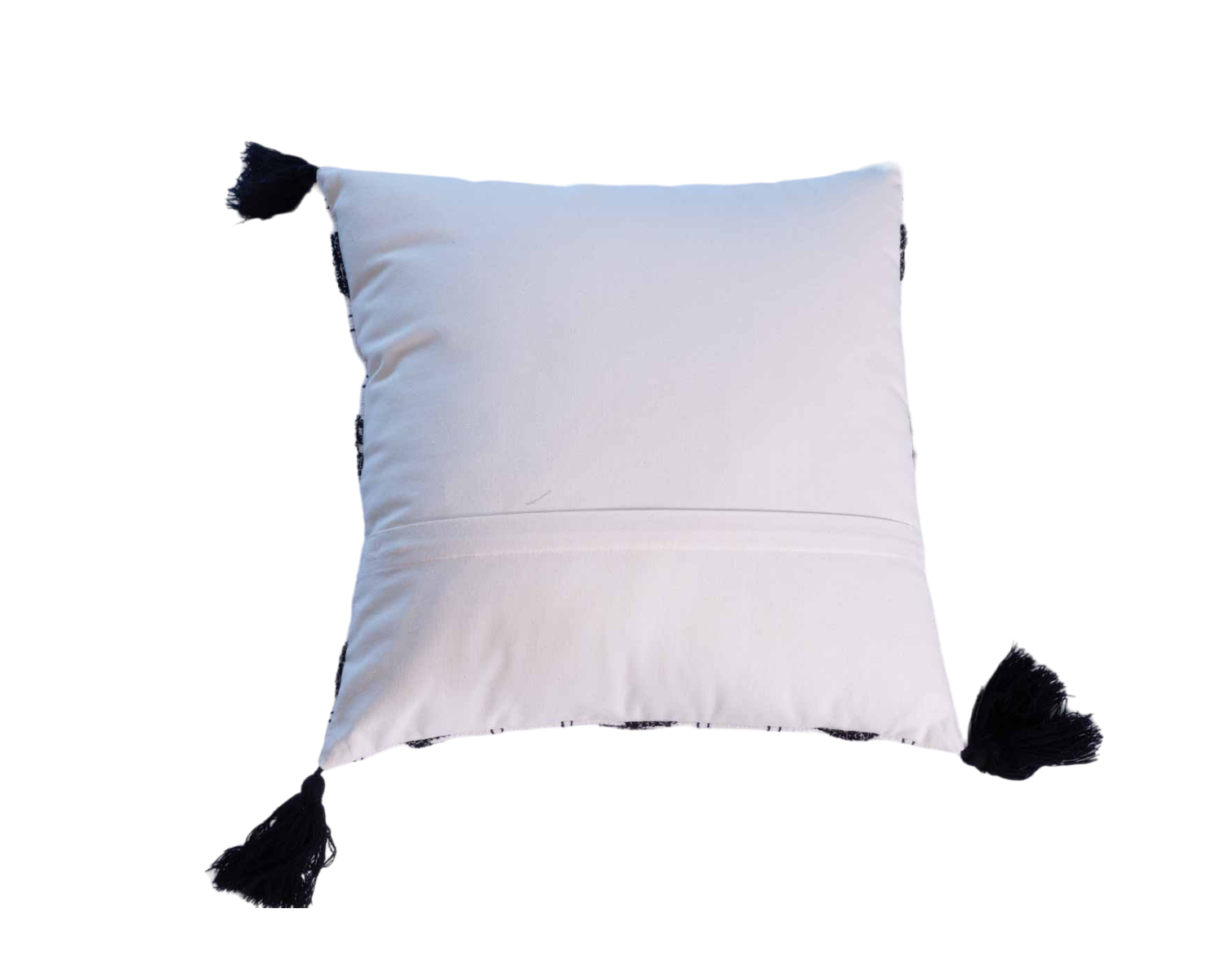 Cojín decorativo de algodón blanco con motivos bordados y pompones «Kavon»