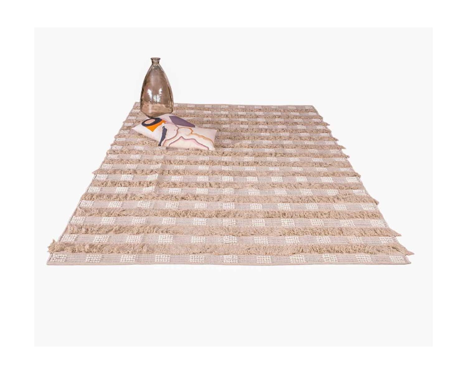 Alfombra decorativa de algodón texturizado en color beige «Matis», 120 x 180 cm
