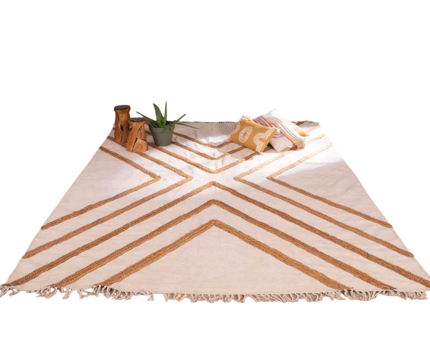 Gran alfombra de salón tejida a mano en algodón y yute, 200 x 300 cm, «Ethnic»