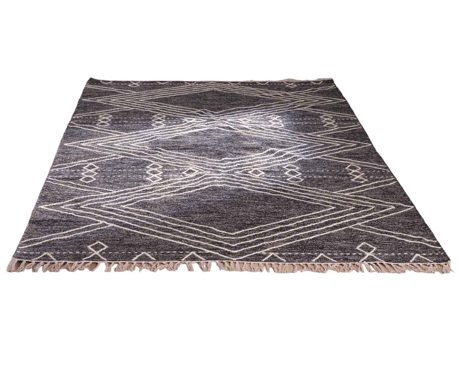 Alfombra de lana y algodón negra con motivo étnico «Solira», 120 x 180 cm