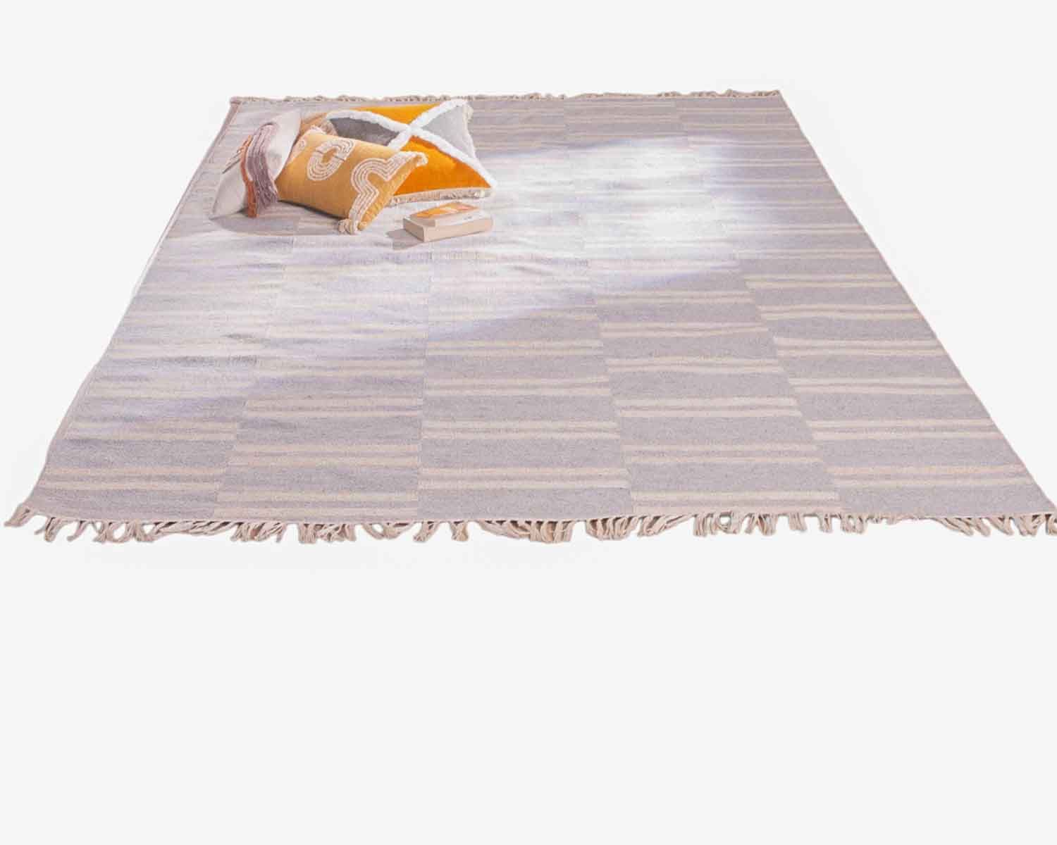 Alfombra a rayas en azul claro y crema «Ethnic», medidas: 120 x 180 cm
