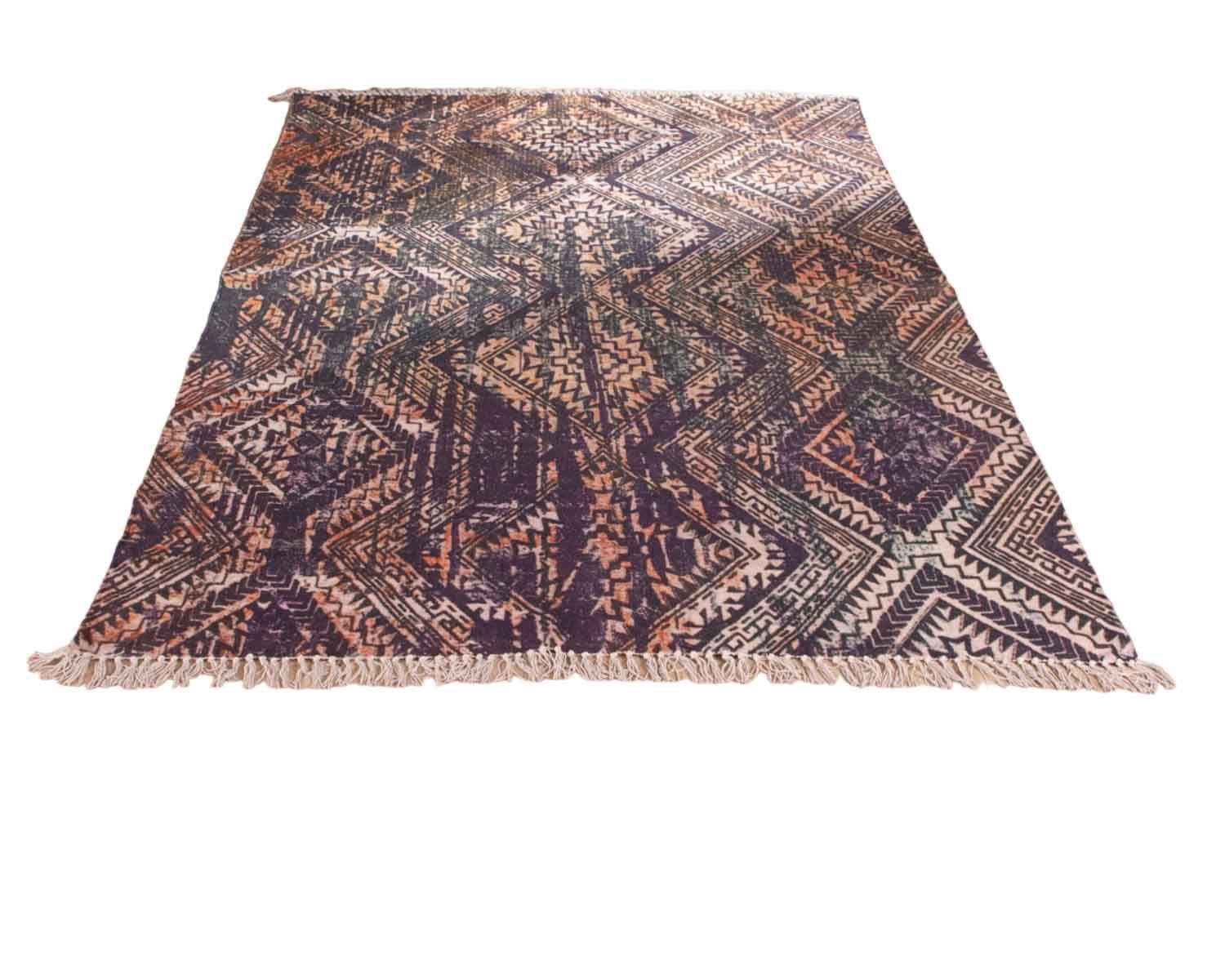 Alfombra de estilo azteca con motivos estampados en algodón «Cocoon», 120 x 180 cm