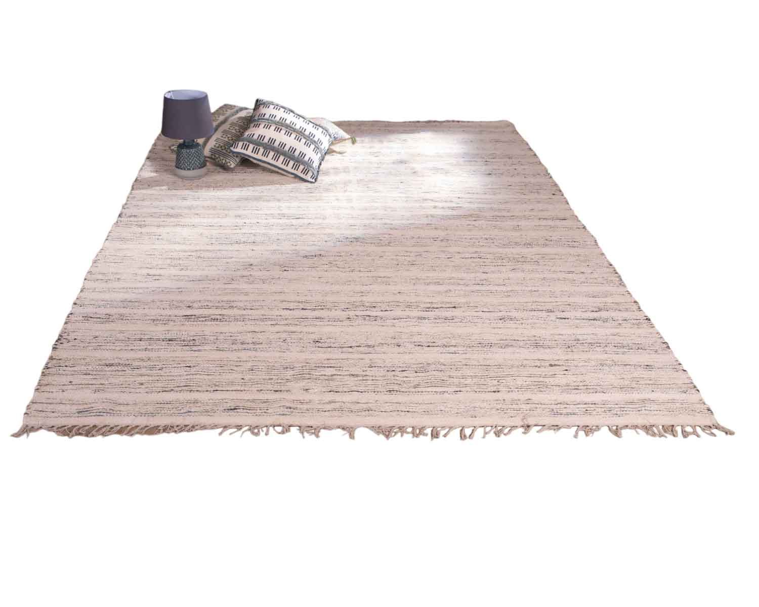 Alfombra tejida a mano en algodón y yute con flecos, 120 x 180 cm, «Solira»