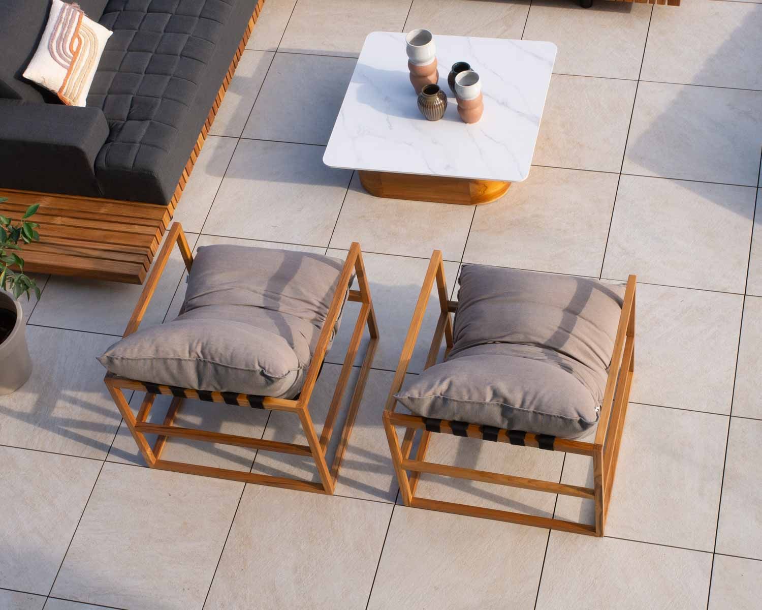 Sillón de jardín relax de teca y tela Sunbrella color topo «Maluku Island»