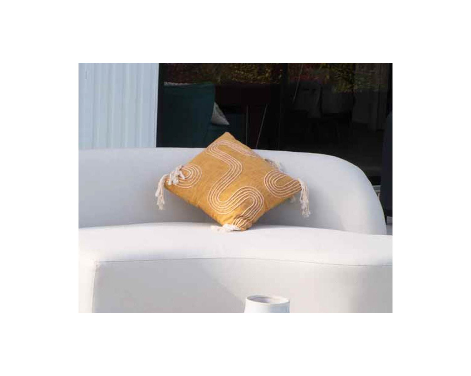 Cojín de tela de algodón flameado «Ethnic», 45 x 45 cm, en beige y amarillo