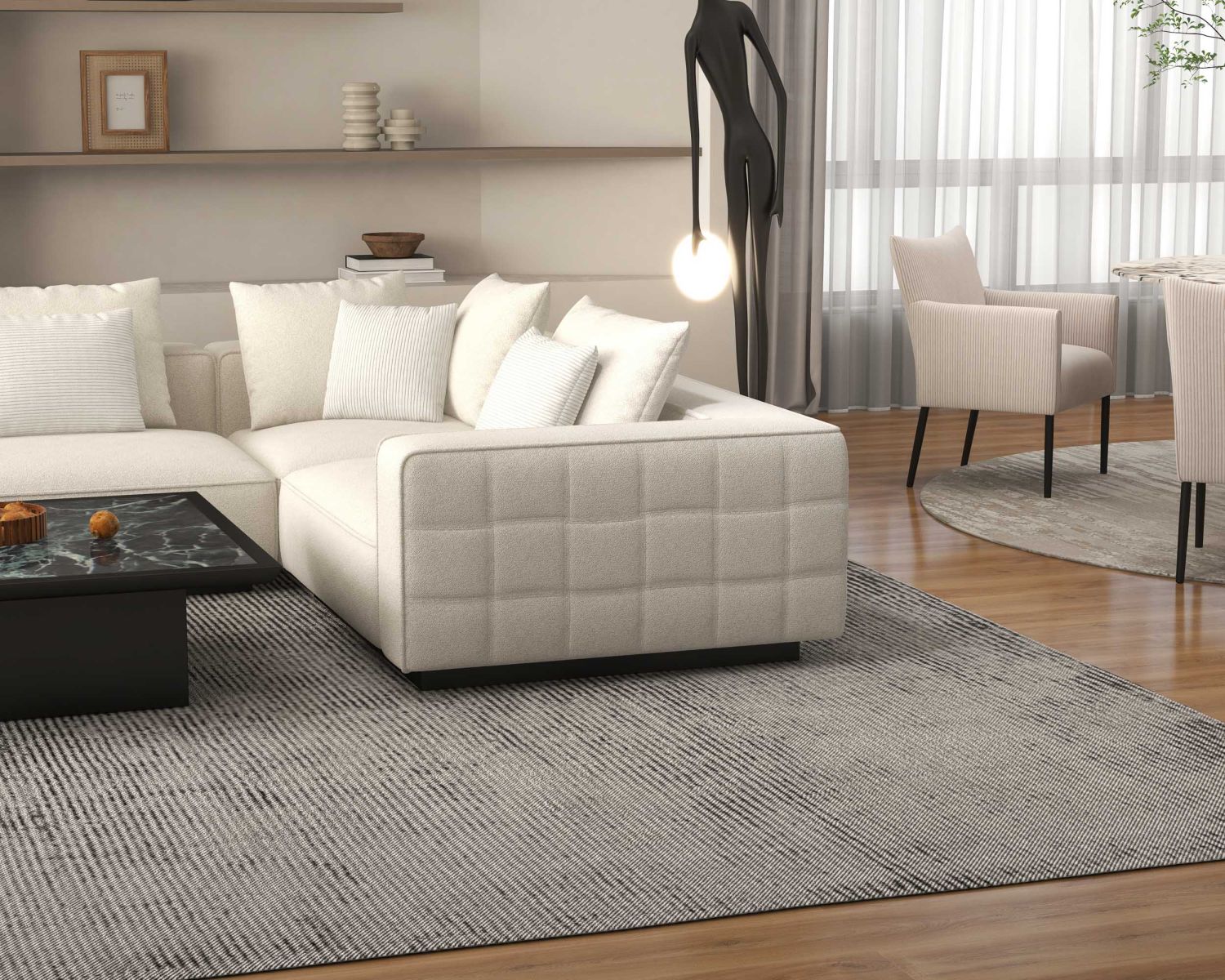 Gran sofá esquinero de diseño llamativo y muy acogedor, en tejido blanco «Sweet Culture»