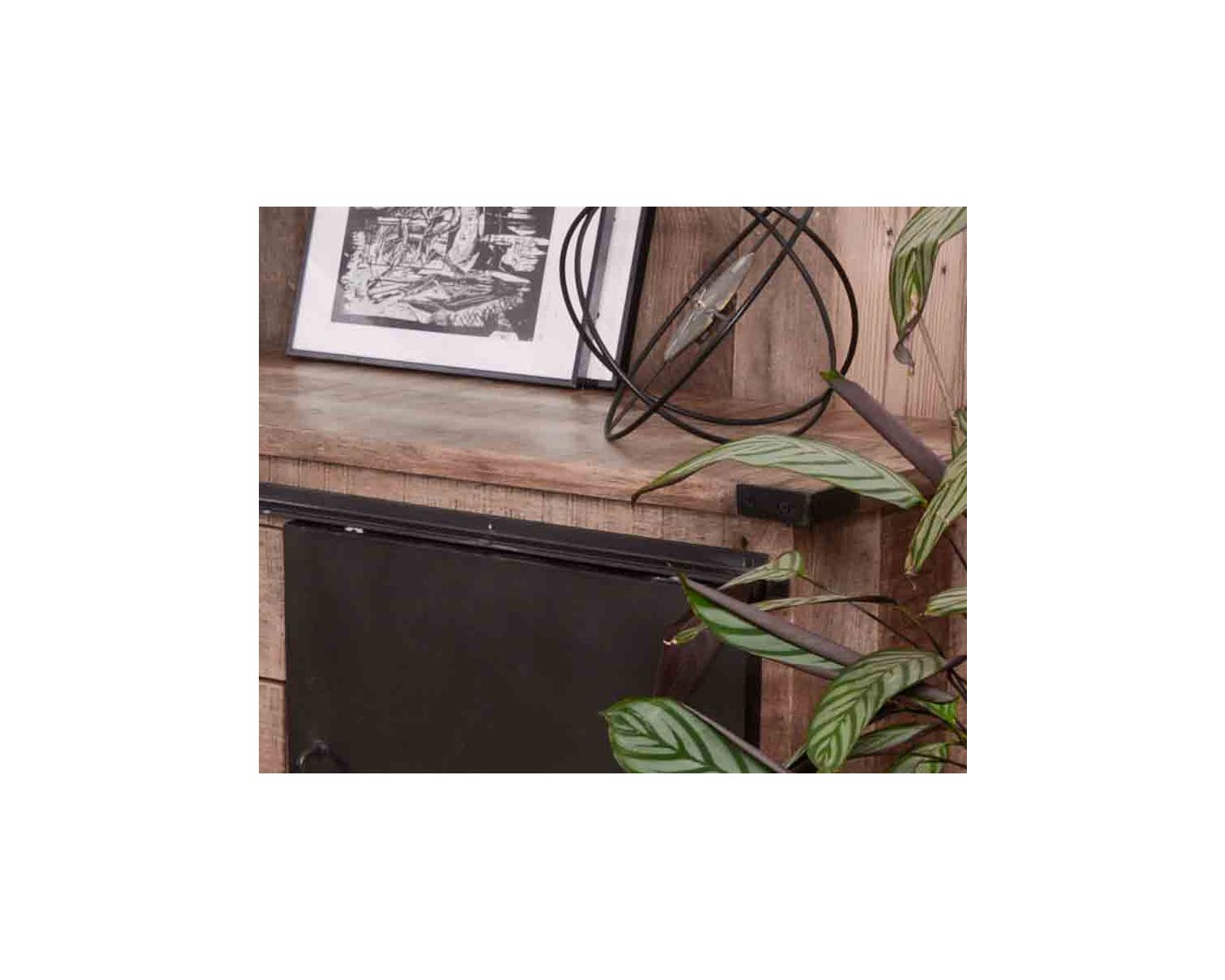 Aparador industrial con puertas correderas y cajones de madera, 180 cm, «Caractère»