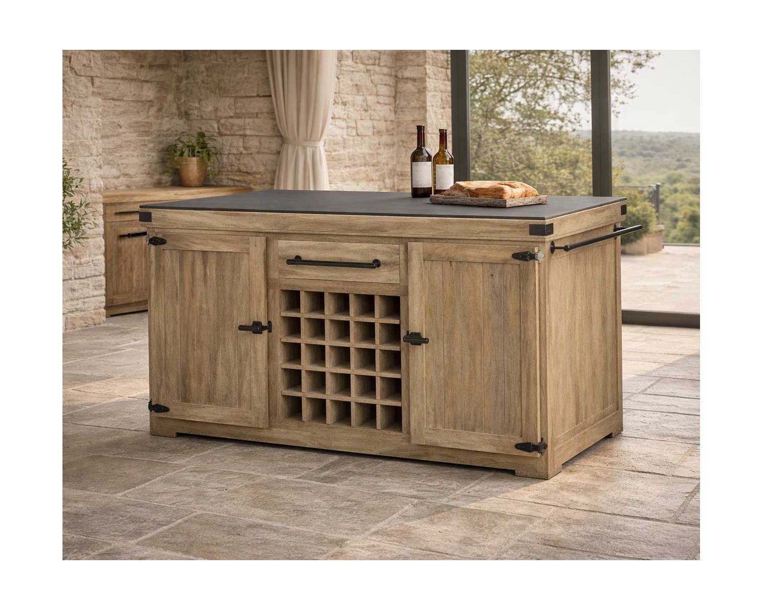 Gran tabla de cortar de madera maciza con superficie de piedra «Grand Chef», 165 cm
