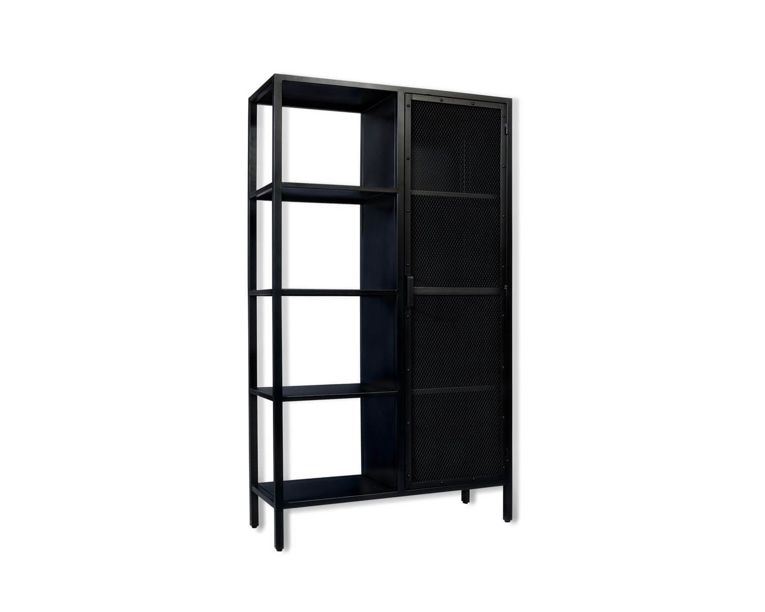 Armario industrial de metal negro, 1 puerta y 4 estantes, modelo «Atelier», alt. 180