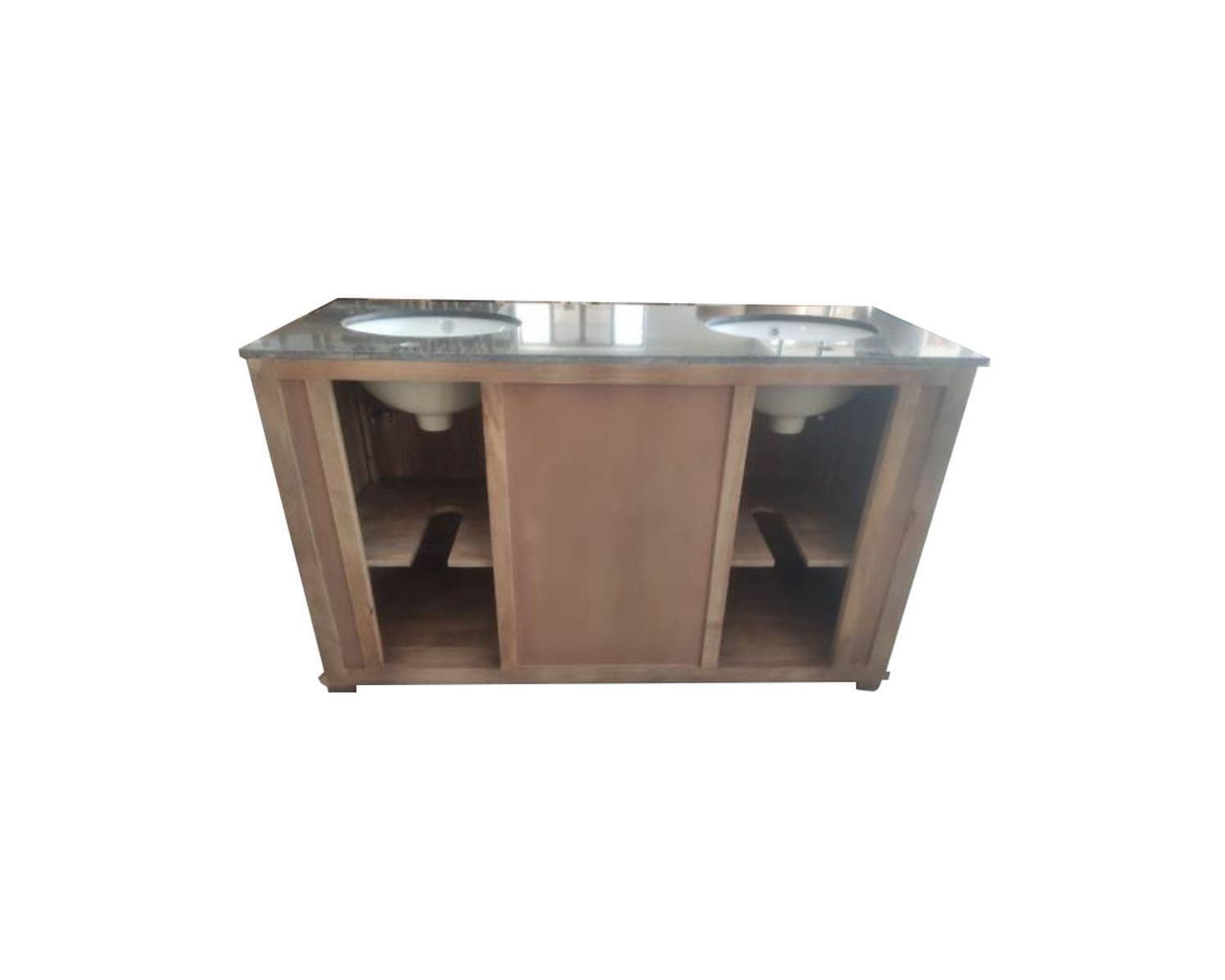 Mueble de baño con dos lavabos, de madera de mango y cuarzo blanco «Elégance»