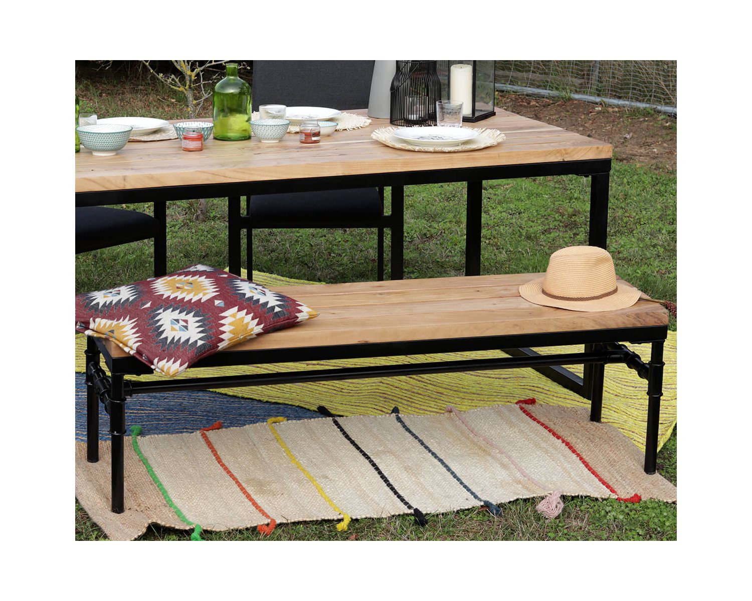 Banco industrial de madera maciza de acacia y metal «Garden»