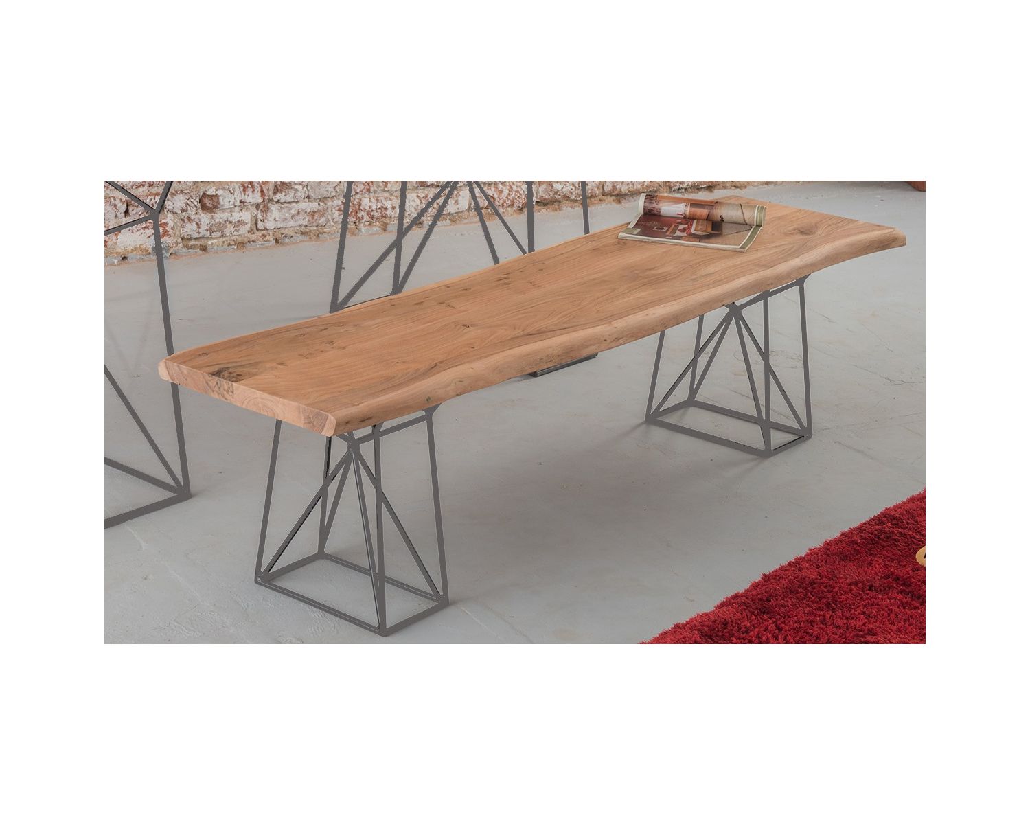 Banco de madera maciza con patas de metal gris «Zen»