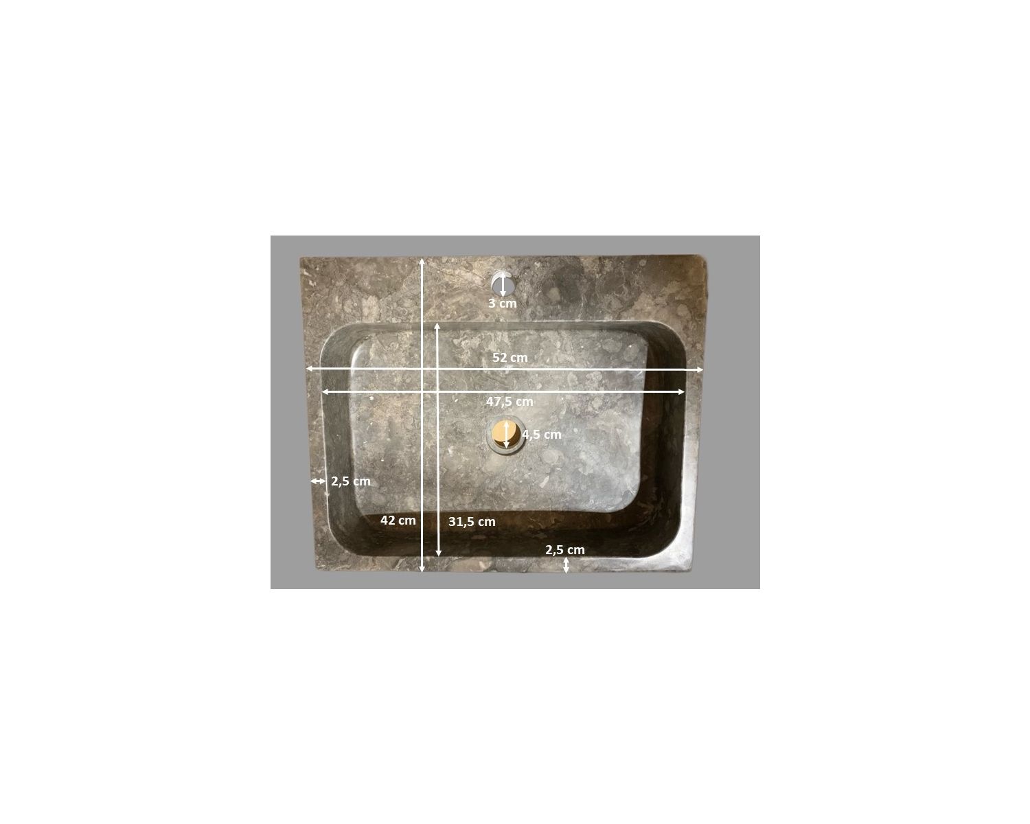 Lavabo rectangular de diseño en mármol pulido gris «Stone»