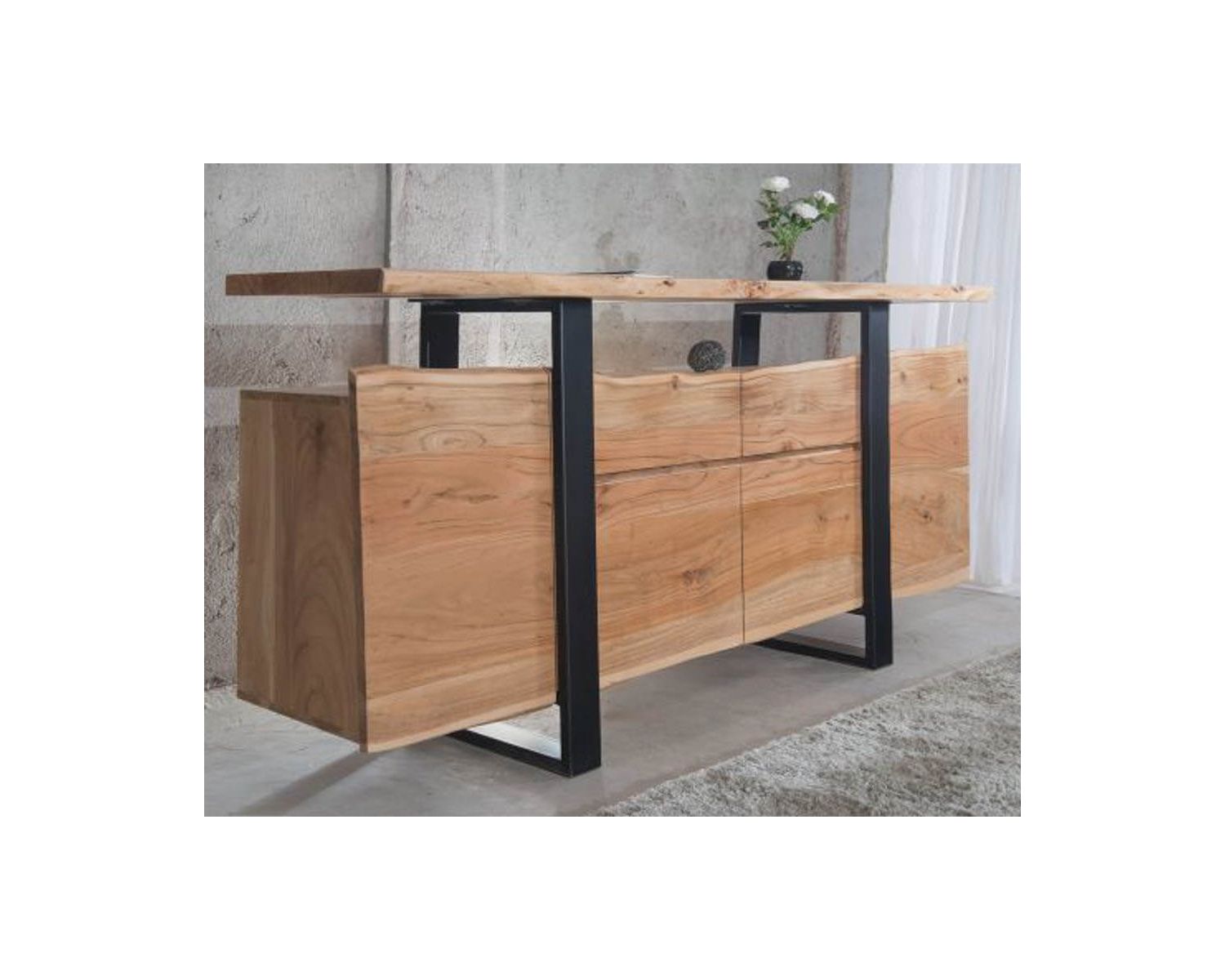 Aparador con cajones de madera maciza natural «Zen Black»