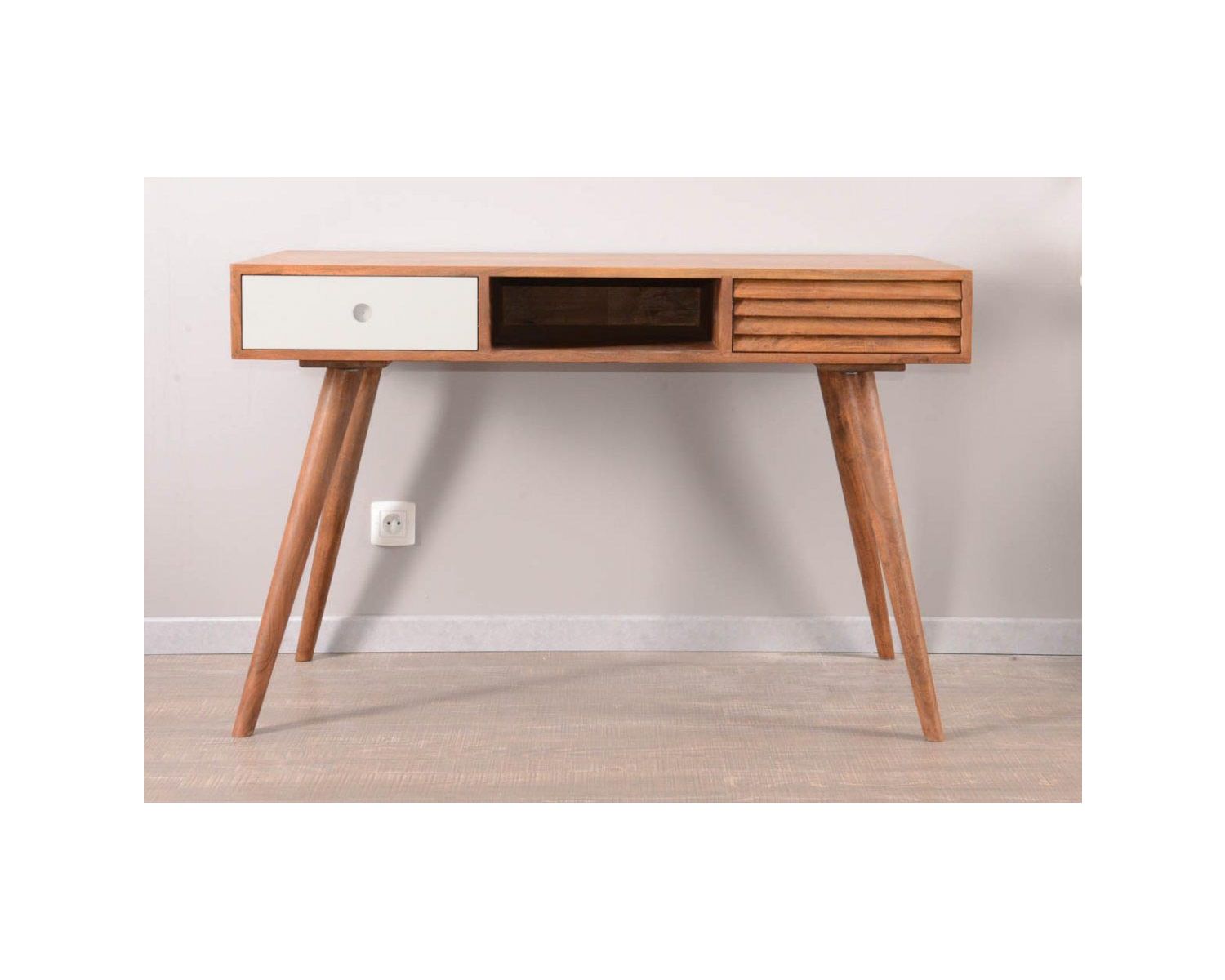 Escritorio escandinavo de palisandro «Vintage grey» con cajón blanco