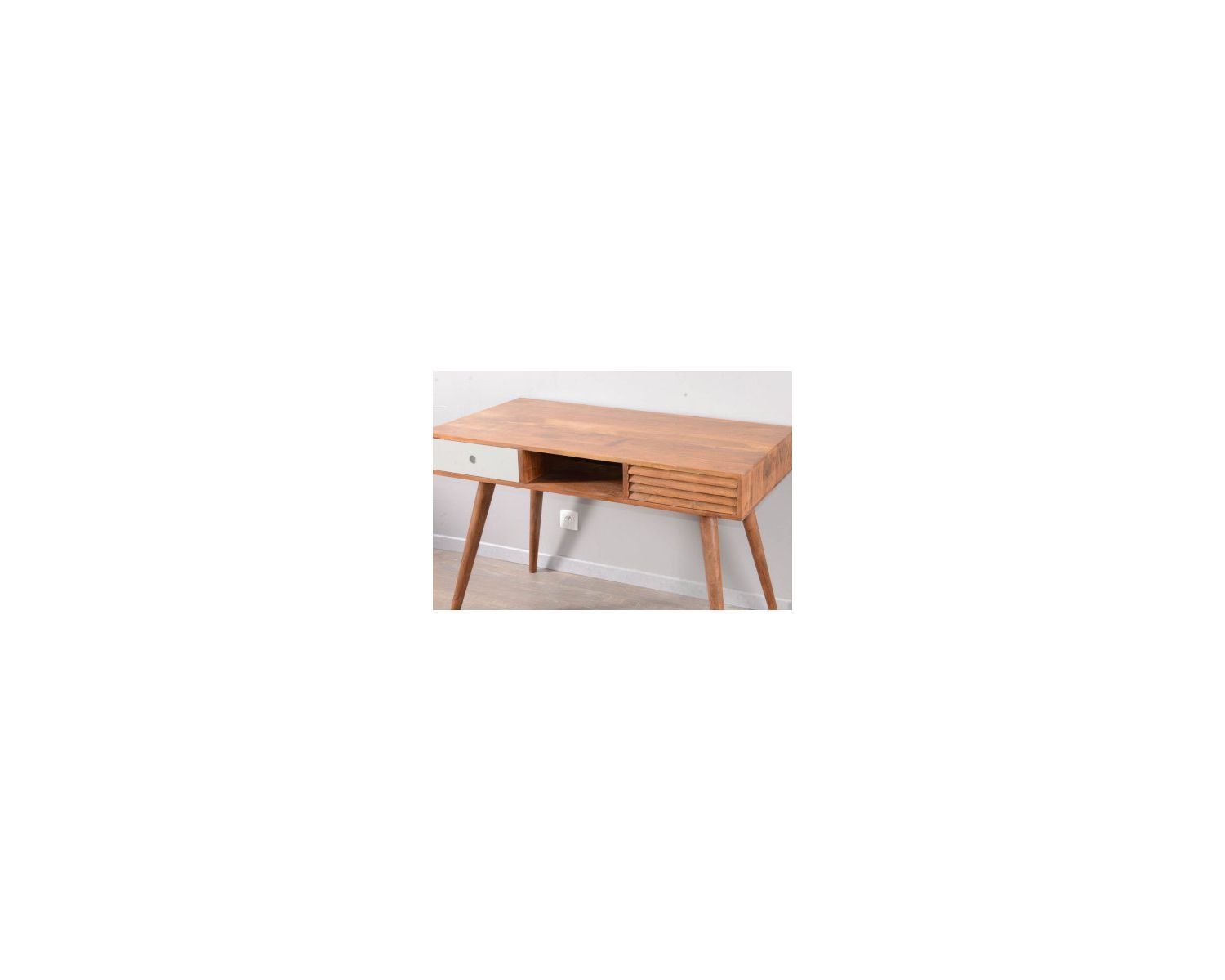 Escritorio escandinavo de palisandro «Vintage grey» con cajón blanco