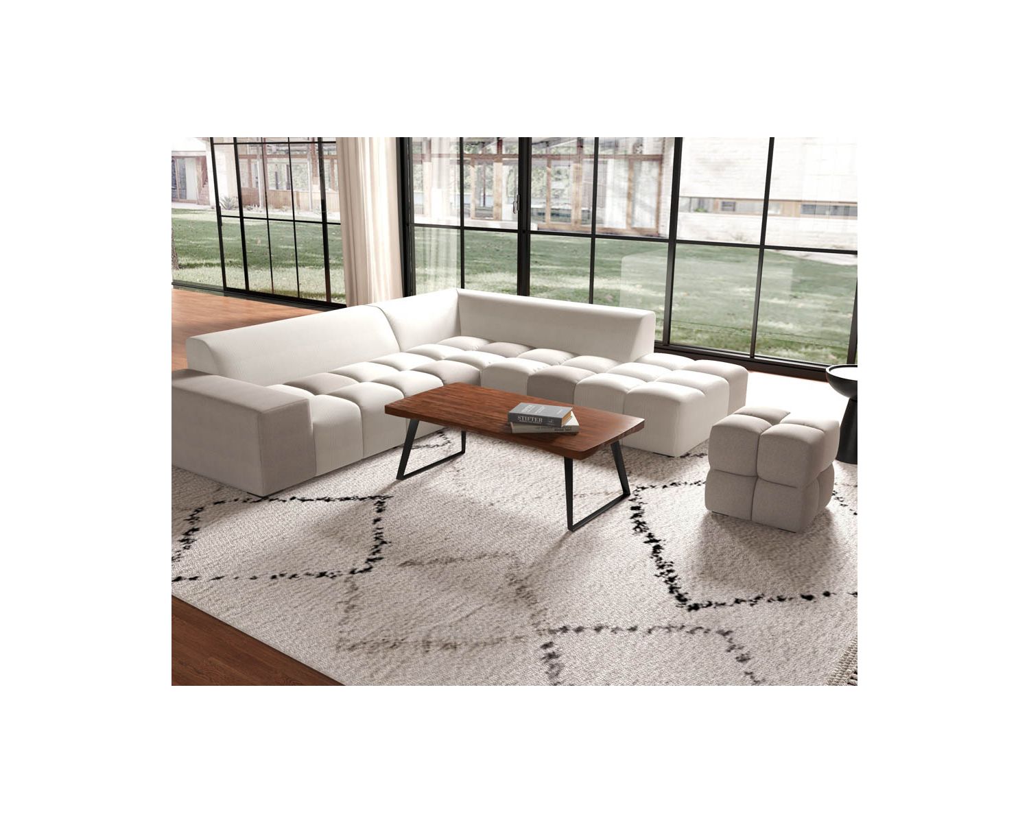 Puf cúbico de diseño «Casa Nova» bicolor, en gris y beige