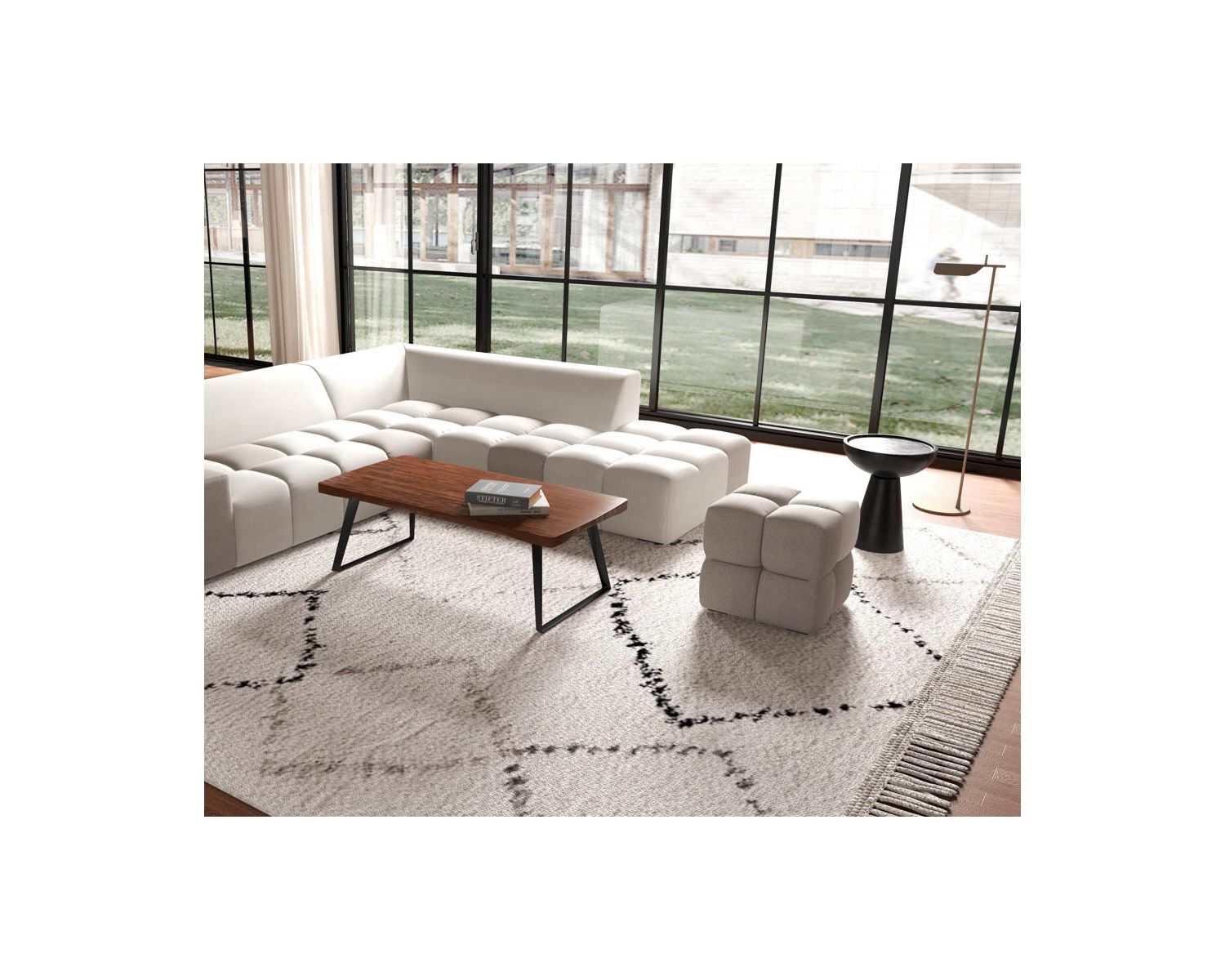 Puf cúbico de diseño «Casa Nova» bicolor, en gris y beige
