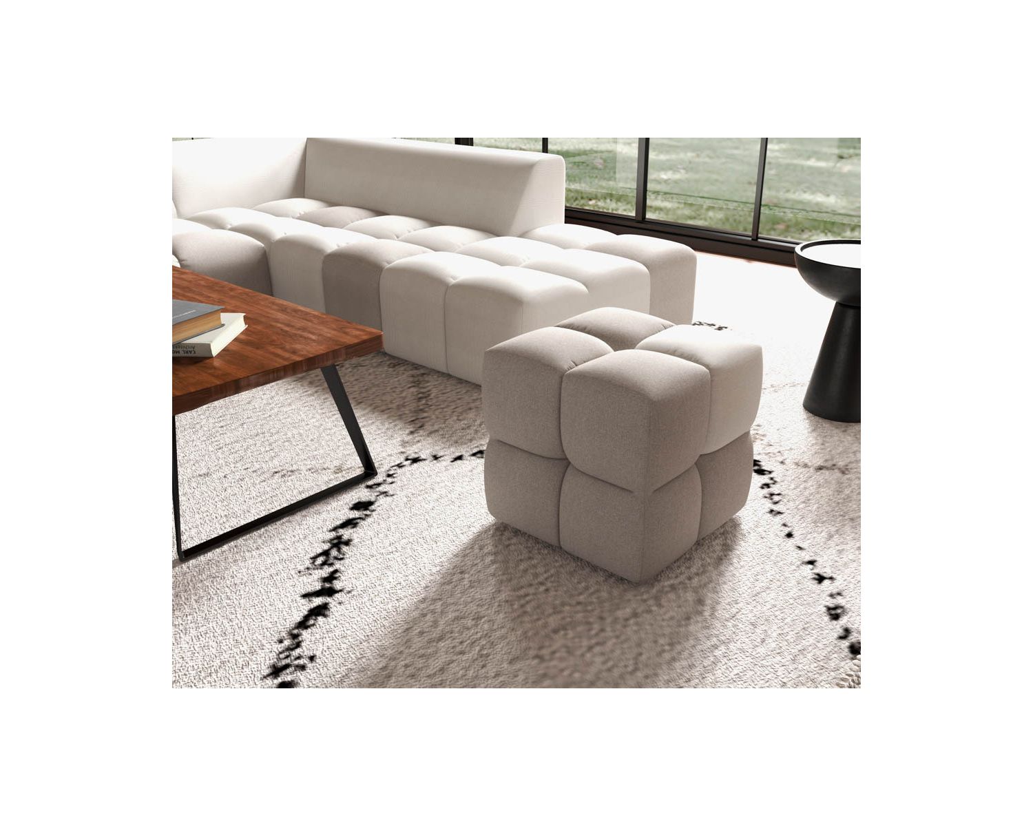 Puf cúbico de diseño «Casa Nova» bicolor, en gris y beige