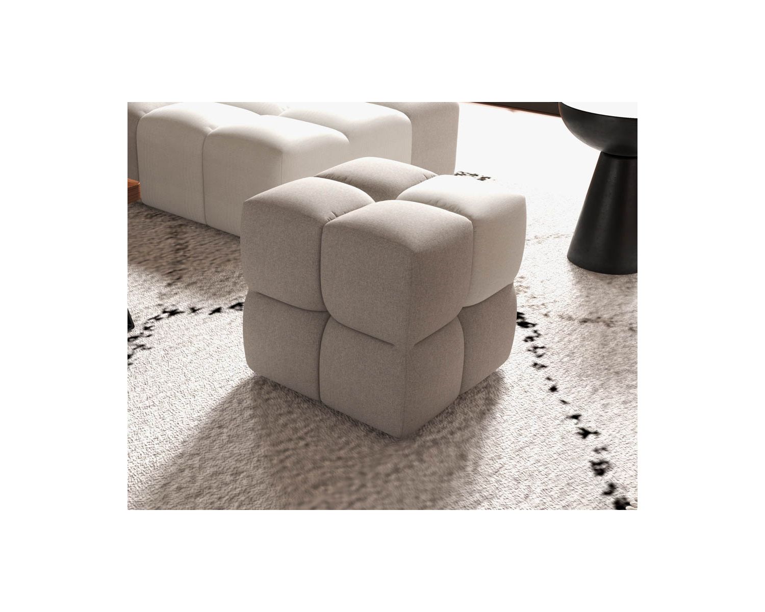 Puf cúbico de diseño «Casa Nova» bicolor, en gris y beige