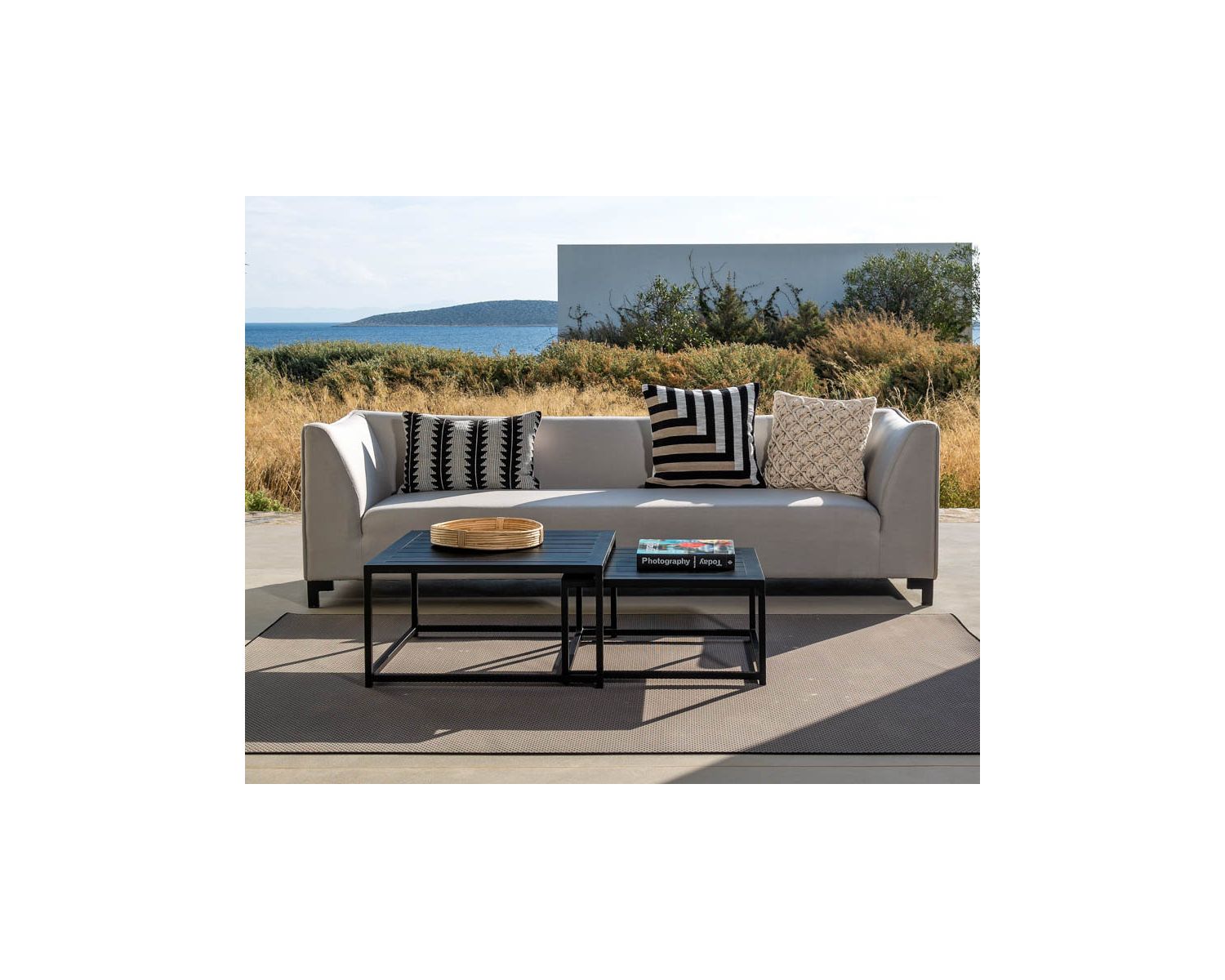 Conjunto de jardín acogedor de 3 piezas en tela Sunbrella gris claro «Andaman Island»