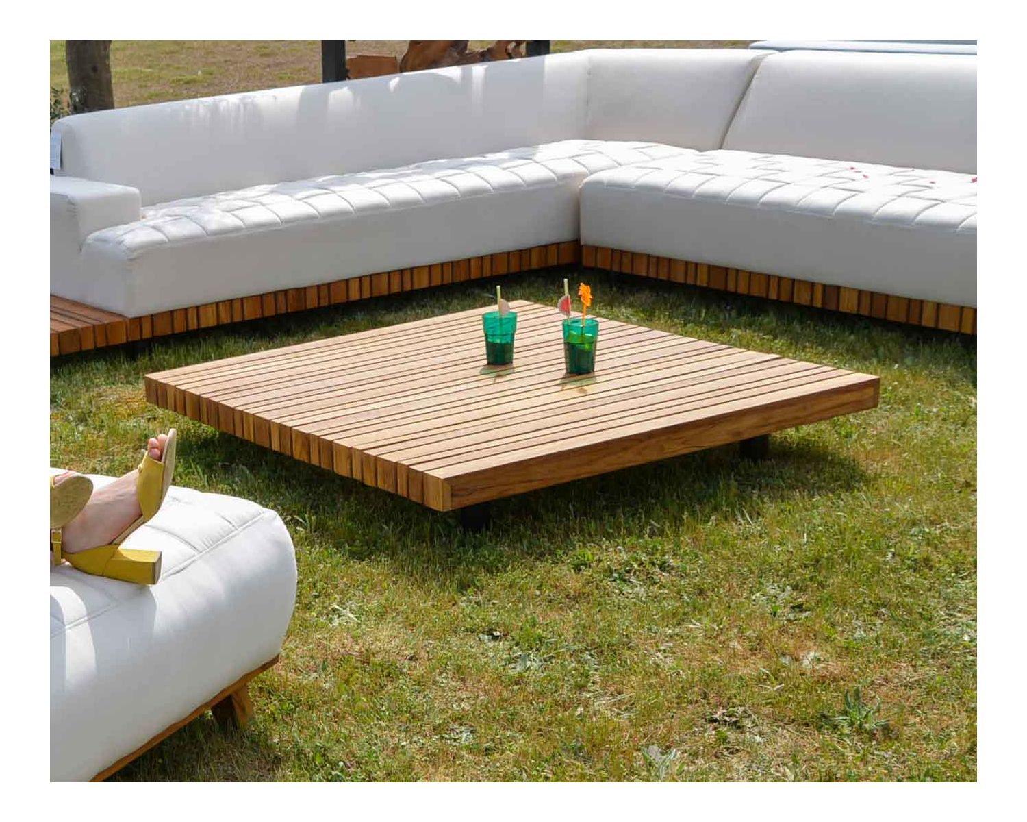 Mesa de centro cuadrada de teca maciza y aluminio, 120 x 120 cm, «Lombok»