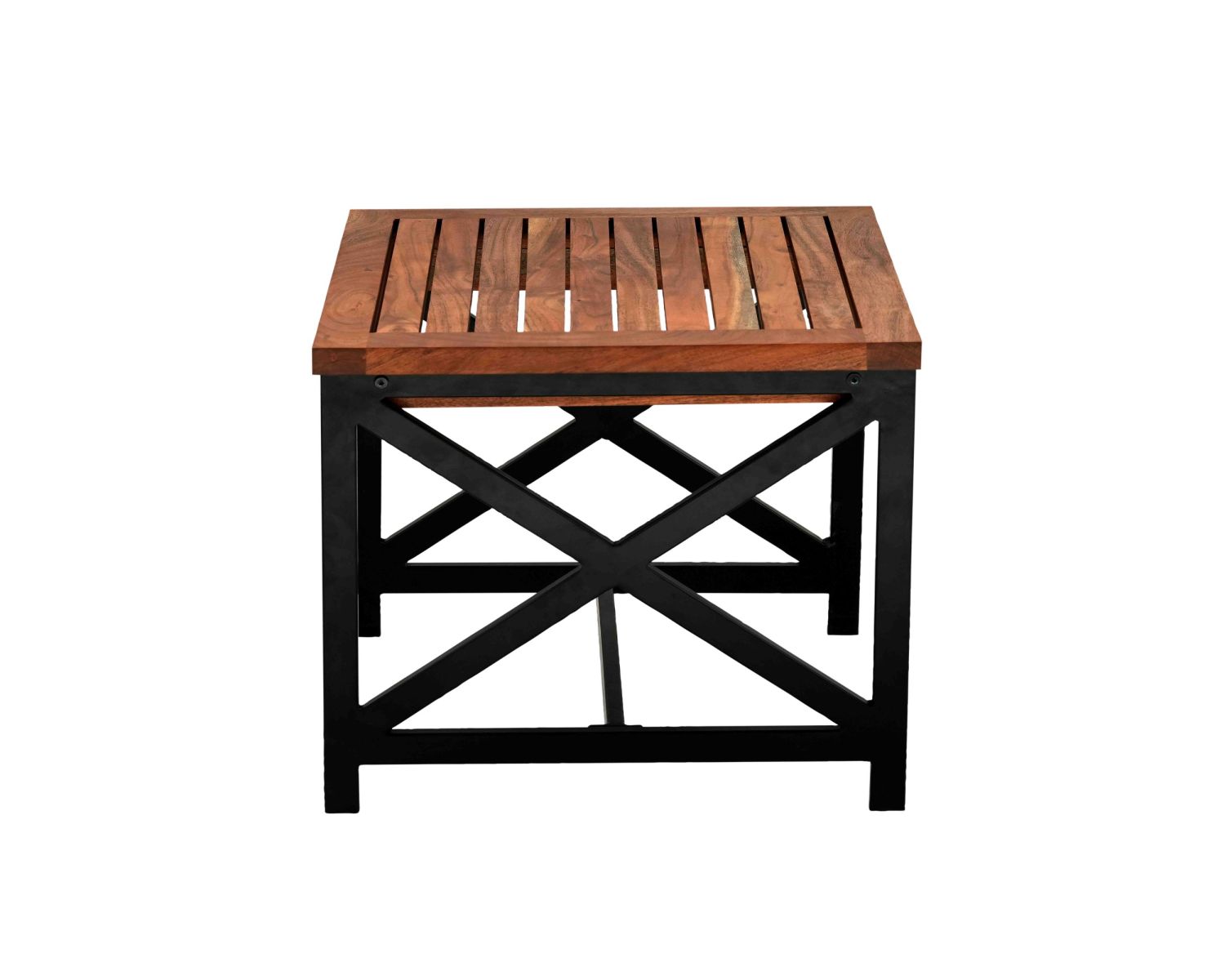 Mesita auxiliar cuadrada para exterior, de madera y metal, «Gardénia», 50 x 50 cm
