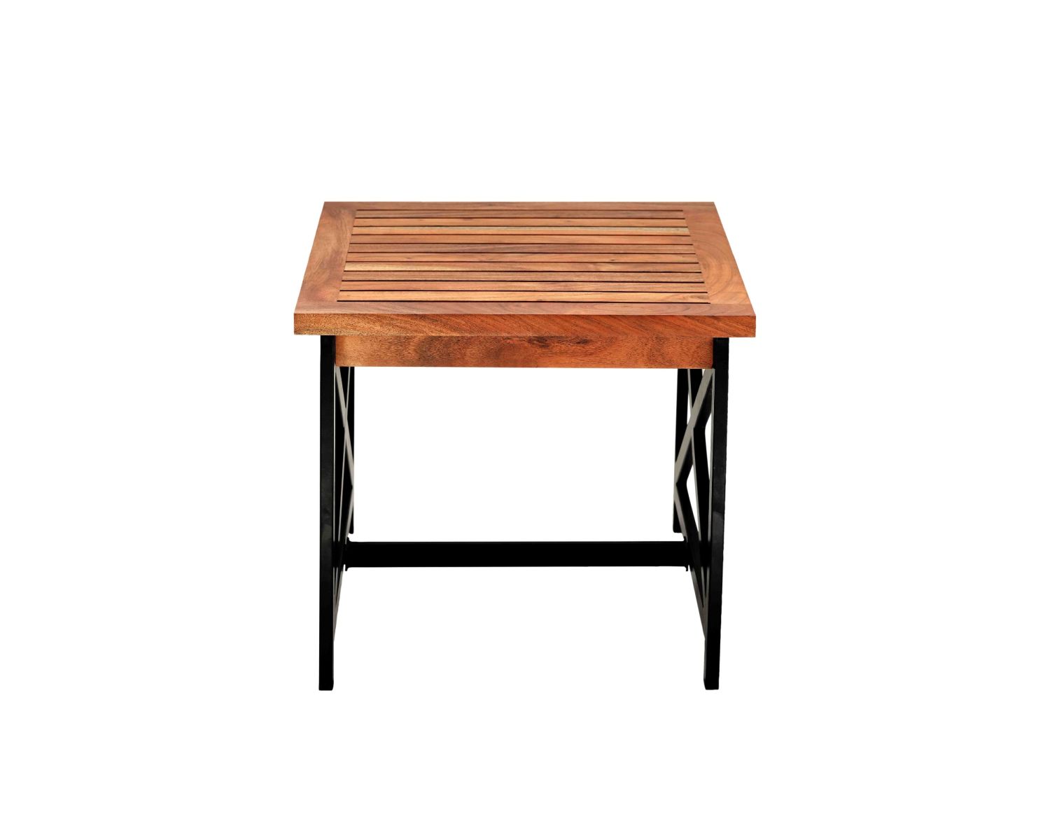 Mesita auxiliar cuadrada para exterior, de madera y metal, «Gardénia», 50 x 50 cm