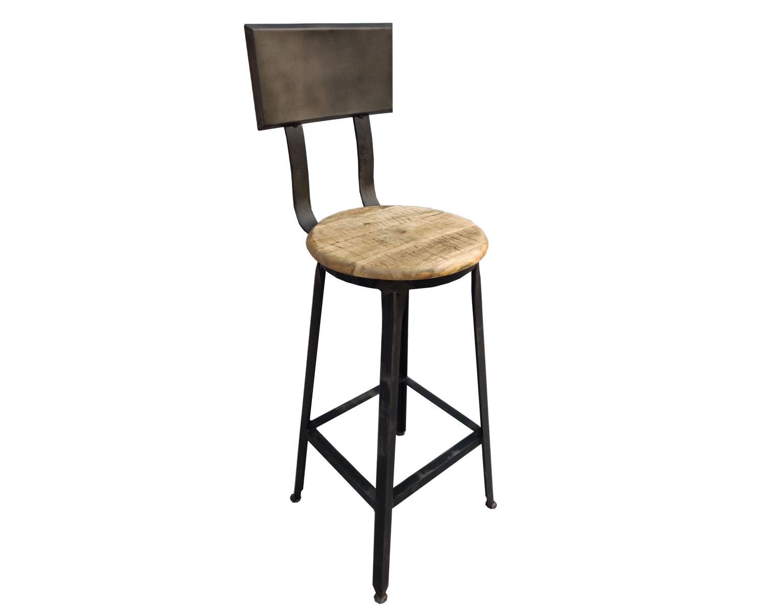 Silla de bar industrial de metal y madera maciza de 110 cm «Atelier Grey»