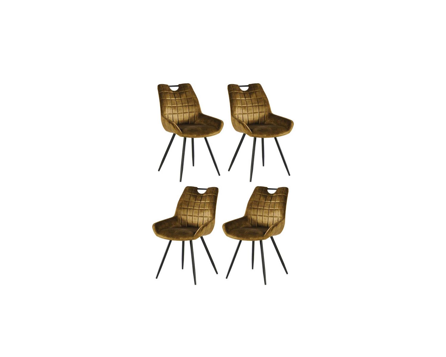 Juego de 4 sillas escandinavas «Dina» con tapizado de color caqui y patas de metal negras