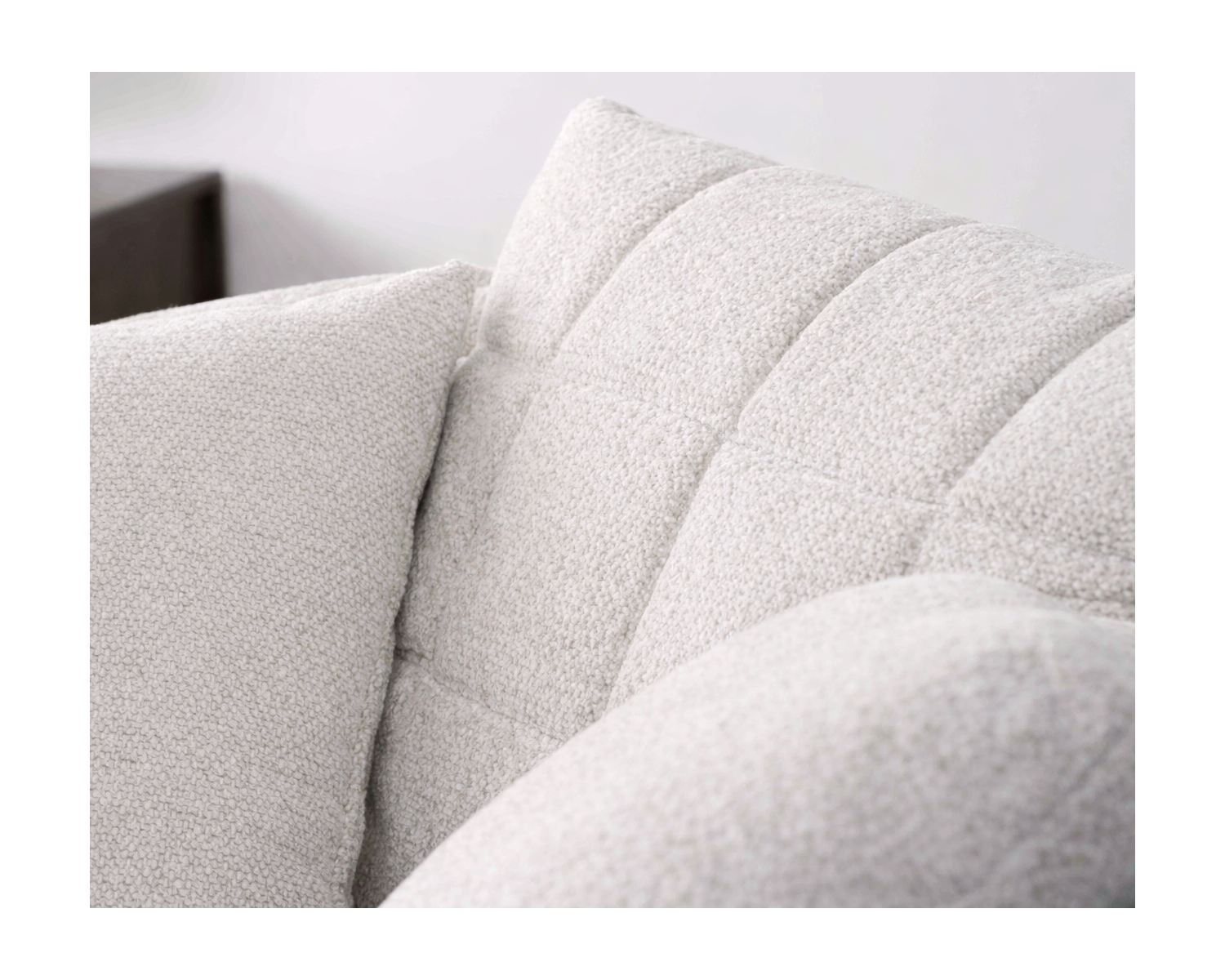 Sillón redondo de 120 cm en tela blanca jaspeada y cojines de terciopelo acanalado «Sweet Culture»