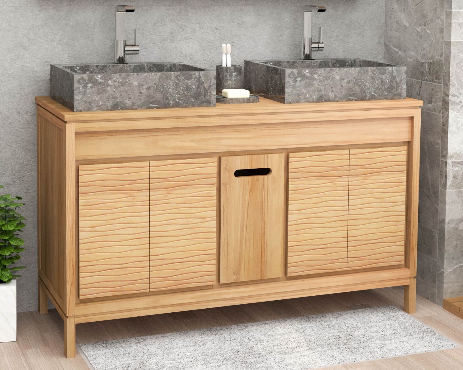 Lavabo rectangular de diseño en mármol pulido gris «Stone»