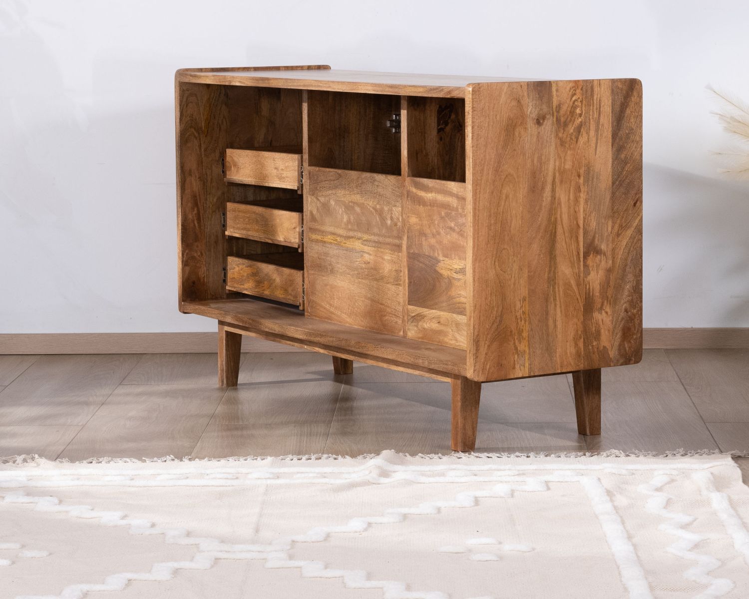 Mueble bajo lavabo de 140 cm en madera de mango oscuro con puertas y cajones «Kahiko»