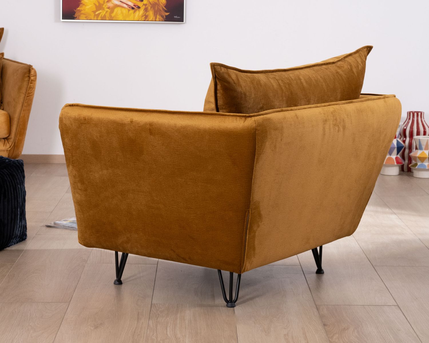 Sillón vintage de color ocre, de tela y metal, ultracómodo «Hasting»
