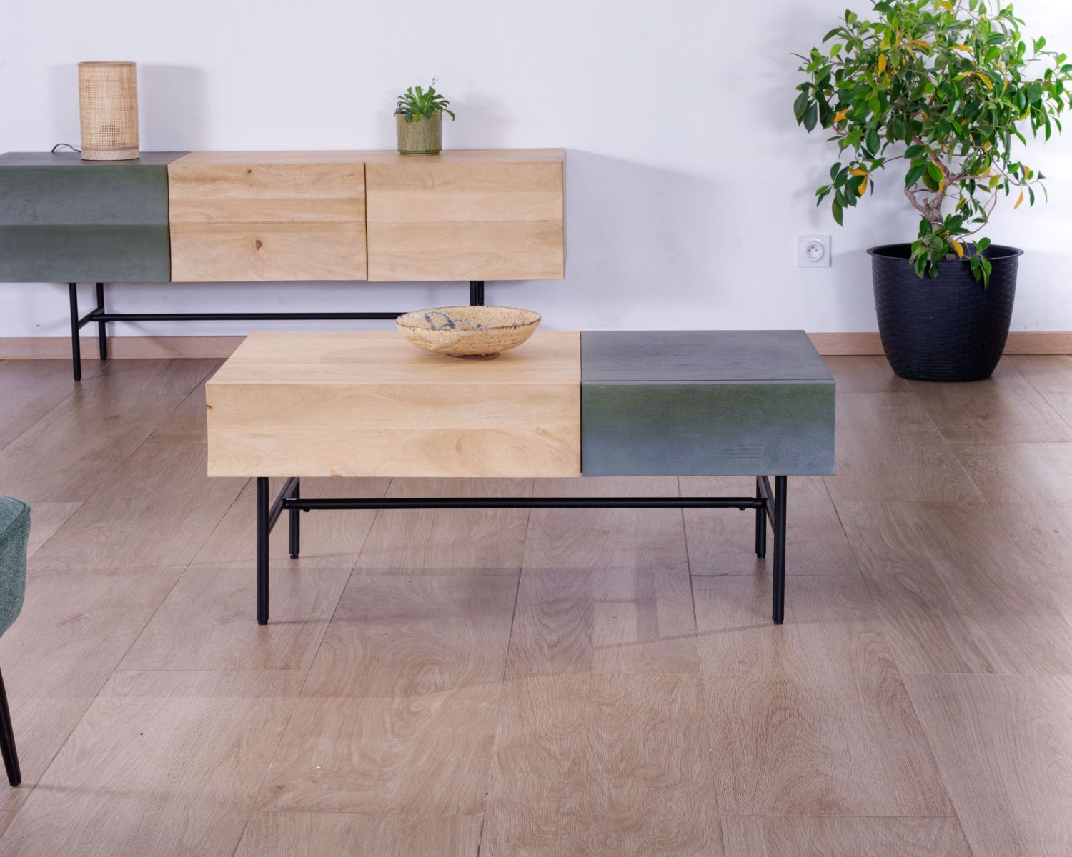 Mesa de centro rectangular de madera y metal, 100 x 55 cm, «Elegancy»