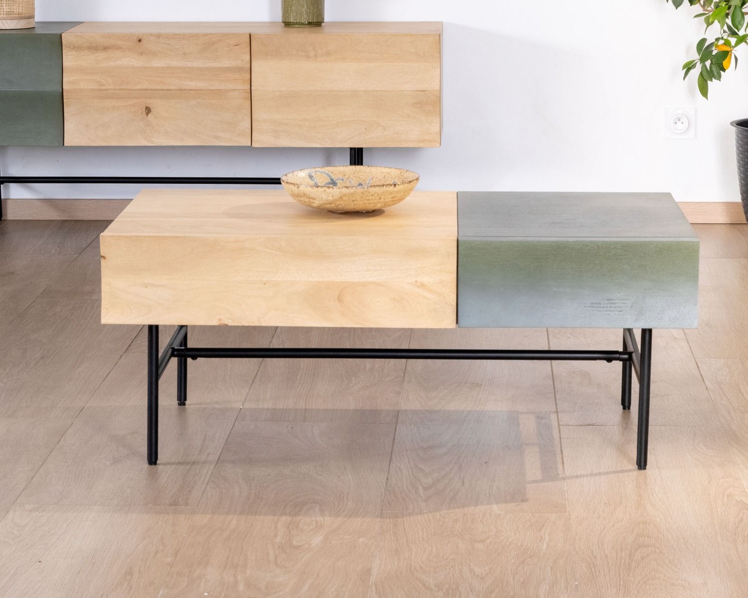 Mesa de centro rectangular de madera y metal, 100 x 55 cm, «Elegancy»