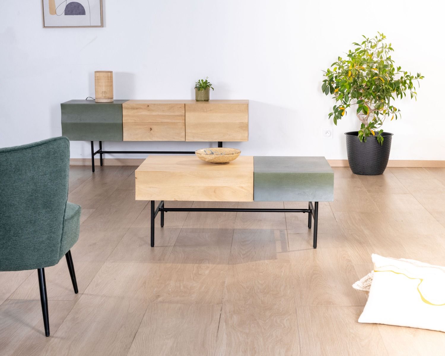 Mesa de centro rectangular de madera y metal, 100 x 55 cm, «Elegancy»