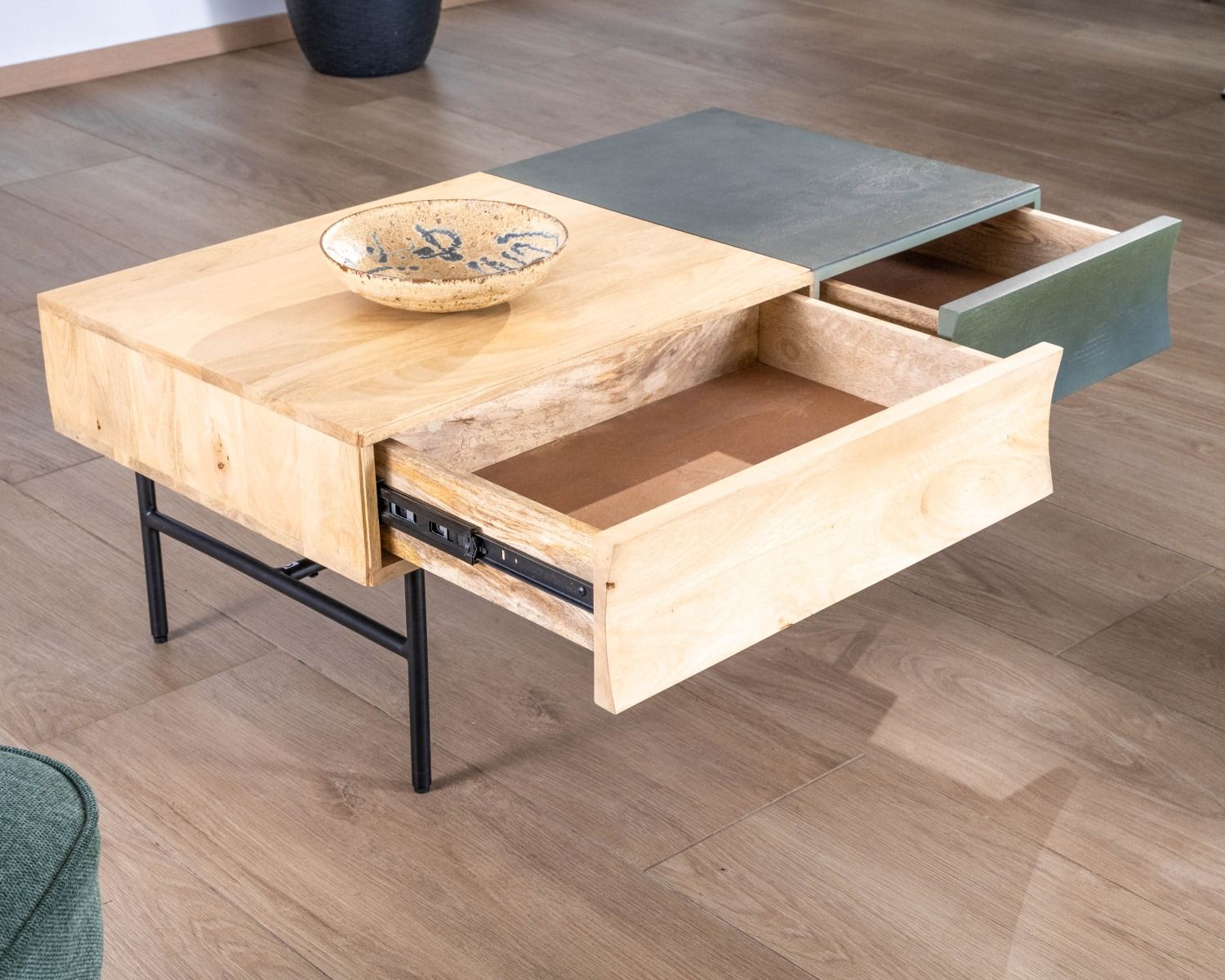 Mesa de centro rectangular de madera y metal, 100 x 55 cm, «Elegancy»