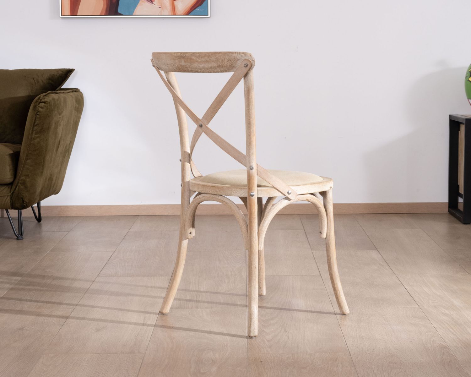 Silla de comedor de estilo bistró en roble con asiento de tela «Brosti»