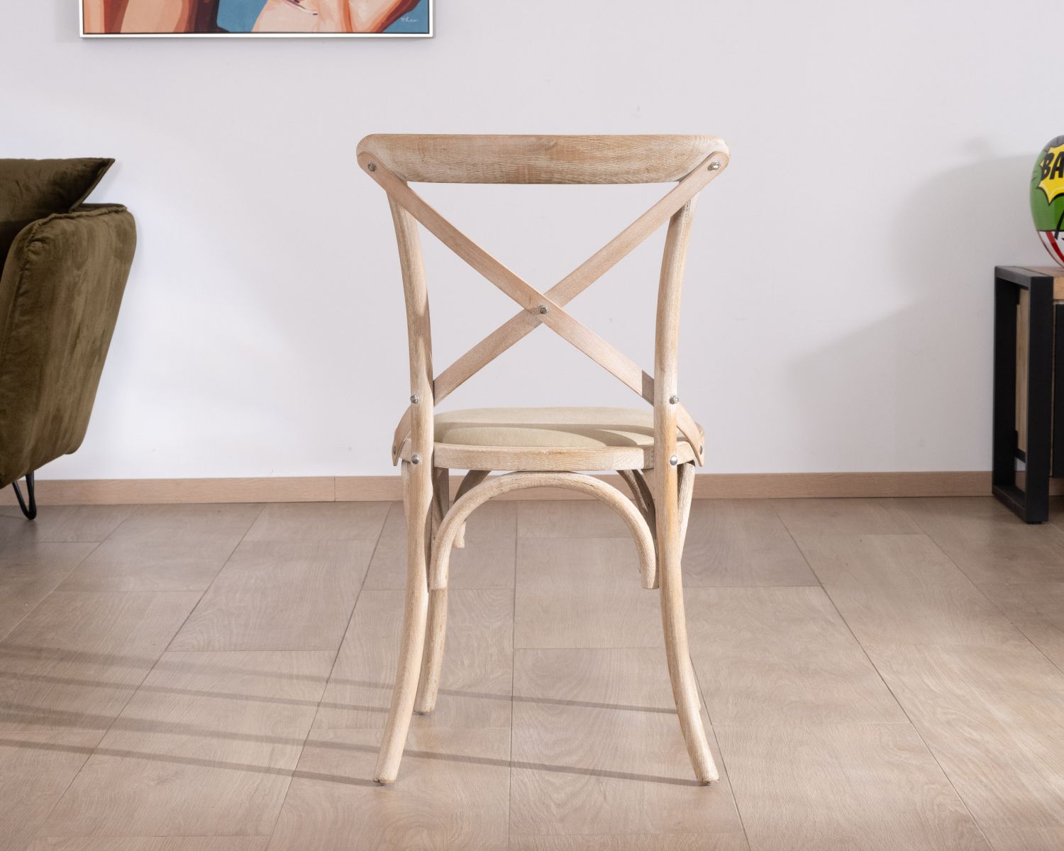 Silla de comedor de estilo bistró en roble con asiento de tela «Brosti»