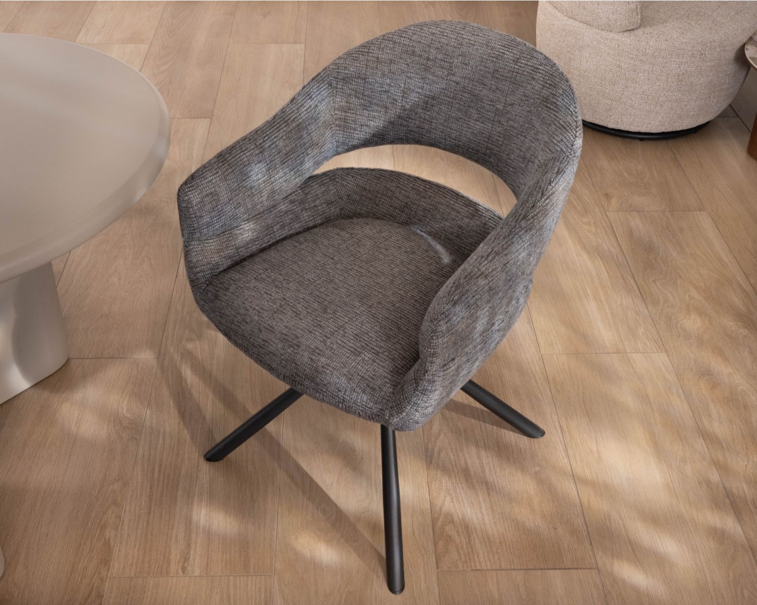 Lote de 2 sillas giratorias con asiento envolvente «Movy» en tejido de rizo gris