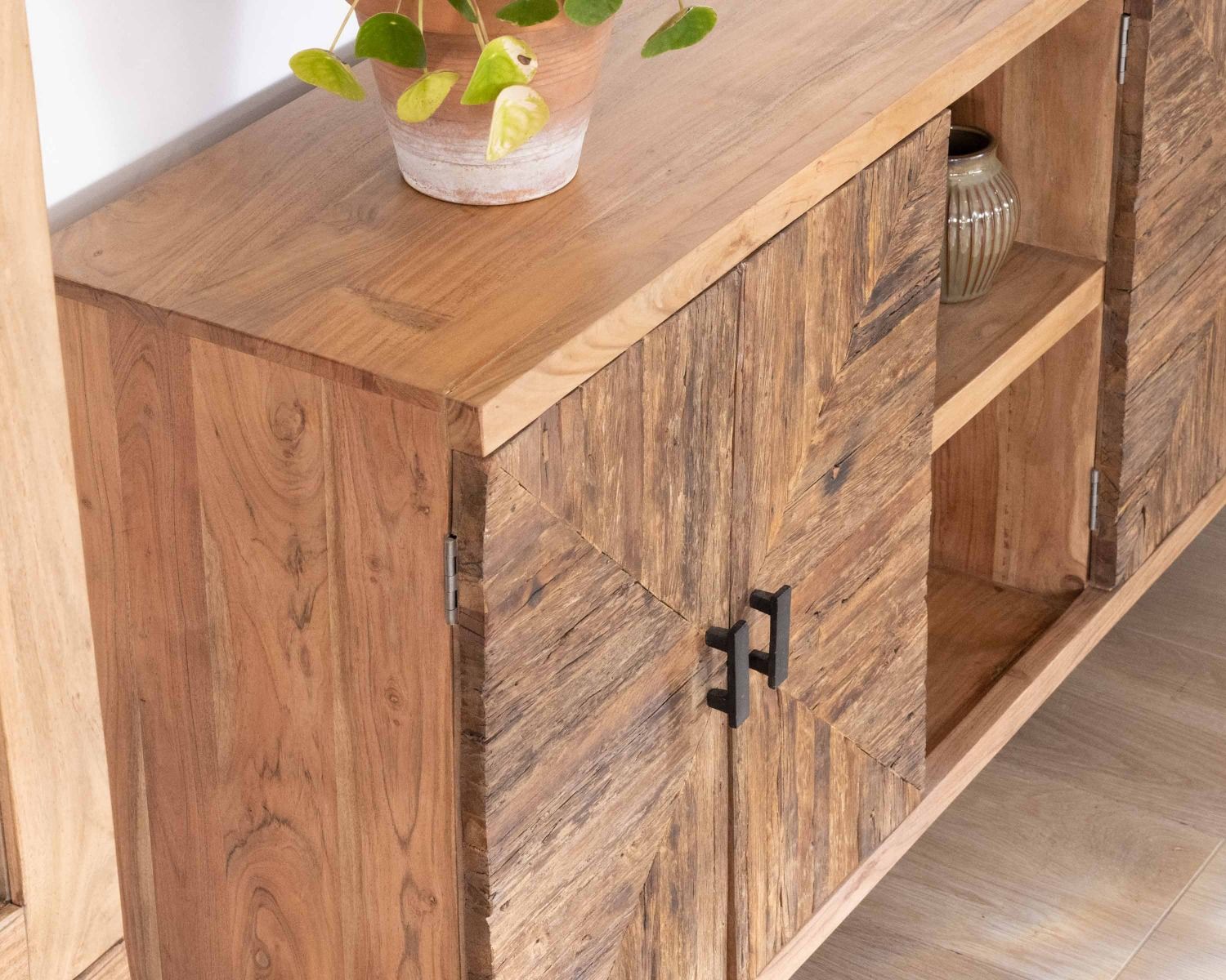 Aparador bajo grande de acacia maciza de 175 cm, estilo étnico «Géonidum»