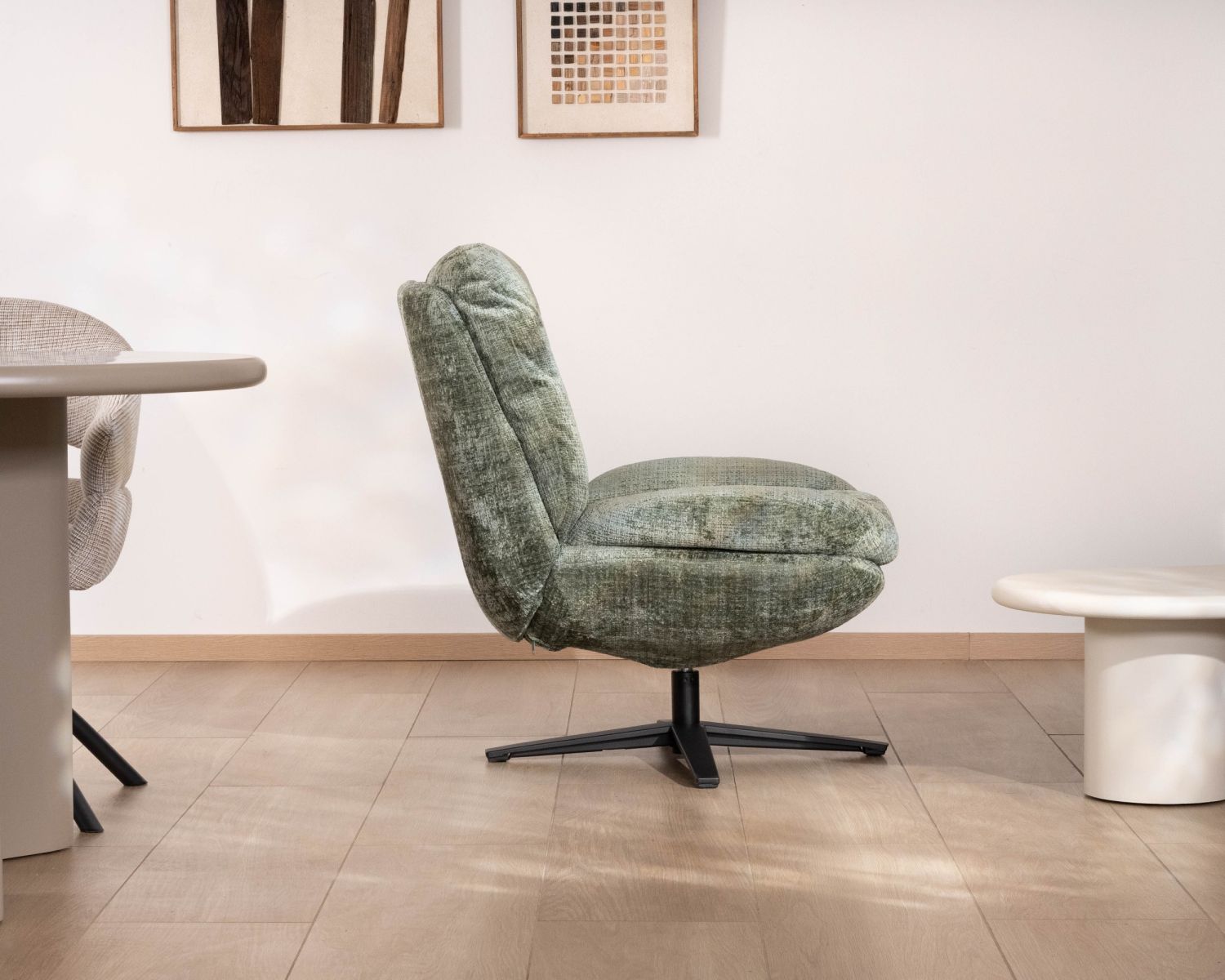 Sillón envolvente de estilo vintage en verde salvia «Panama», giratorio 360°