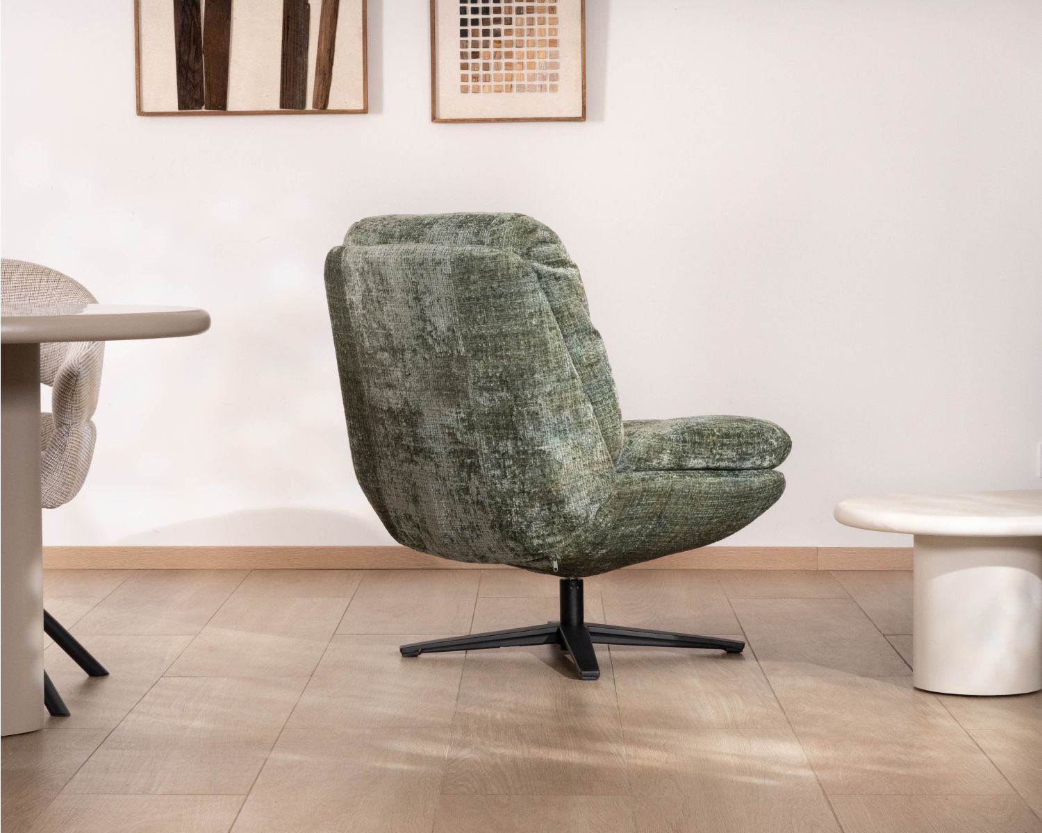 Sillón envolvente de estilo vintage en verde salvia «Panama», giratorio 360°