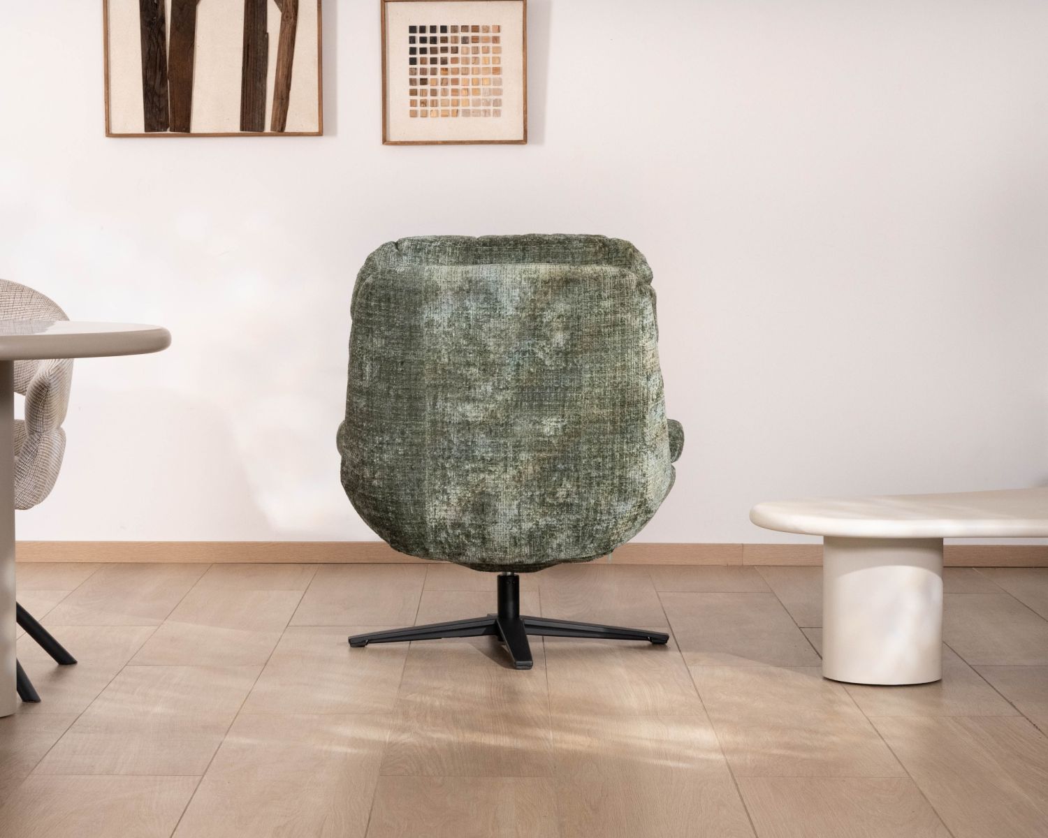 Sillón envolvente de estilo vintage en verde salvia «Panama», giratorio 360°