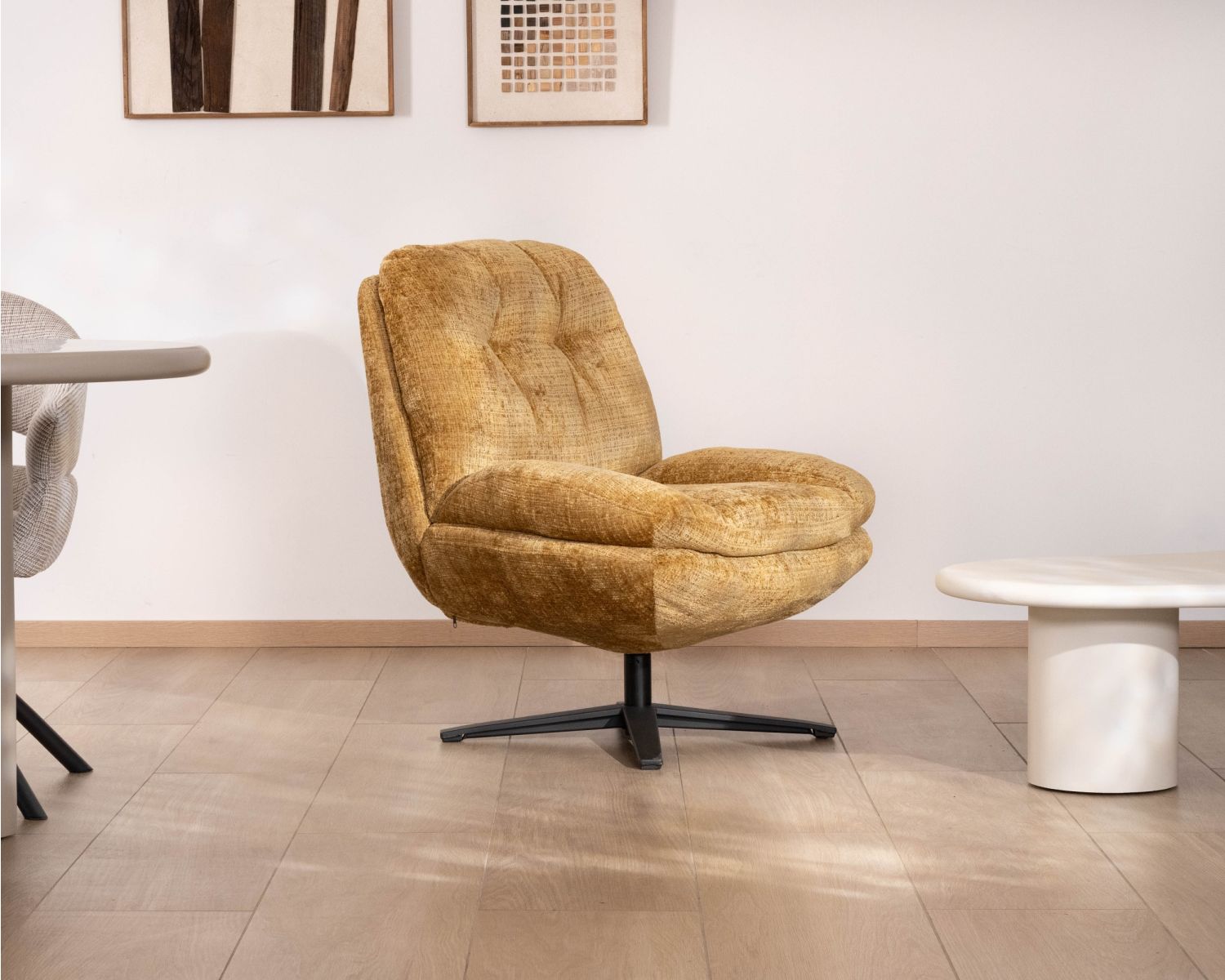 Sillón lounge de estilo vintage en color amarillo mostaza «Panama», giratorio 360°, con un confort envolvente