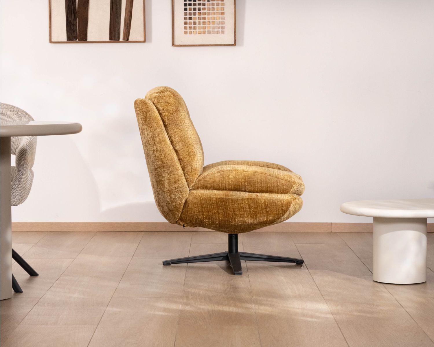 Sillón lounge de estilo vintage en color amarillo mostaza «Panama», giratorio 360°, con un confort envolvente
