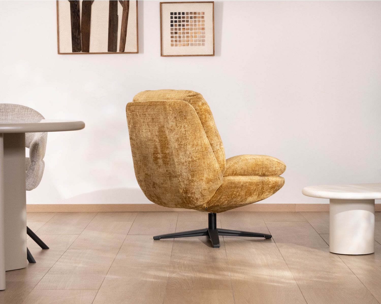 Sillón lounge de estilo vintage en color amarillo mostaza «Panama», giratorio 360°, con un confort envolvente