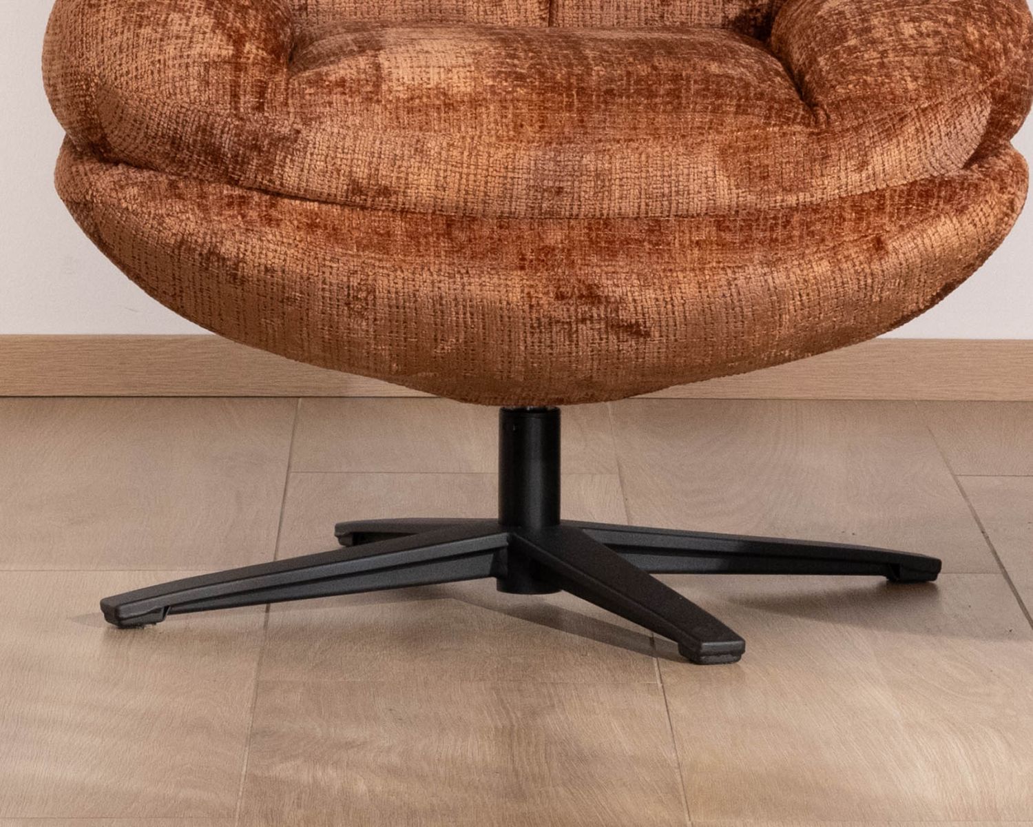 Sillón giratorio de 360° en tejido bouclé color terracota «Panama», con asiento mullido y diseño envolvente